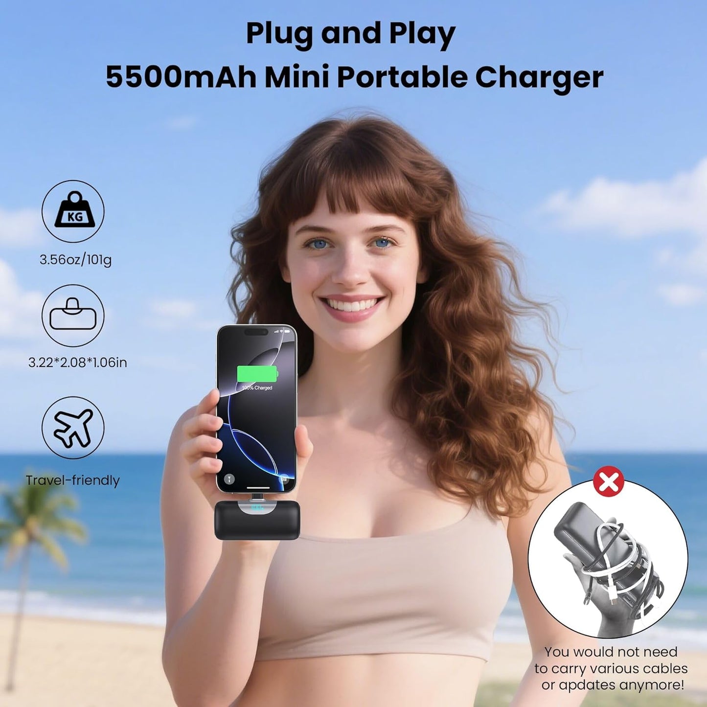 Mini Portable Charger for iPhone 17/16/15 Series,Upgraded 5500mAh PD Fast Charging USB-C Power Bank,Travel Pocket Size Portable Phone Charger for iPhone17/17Pro/17Pro Max/Air/16/15,Samsung,Android etc