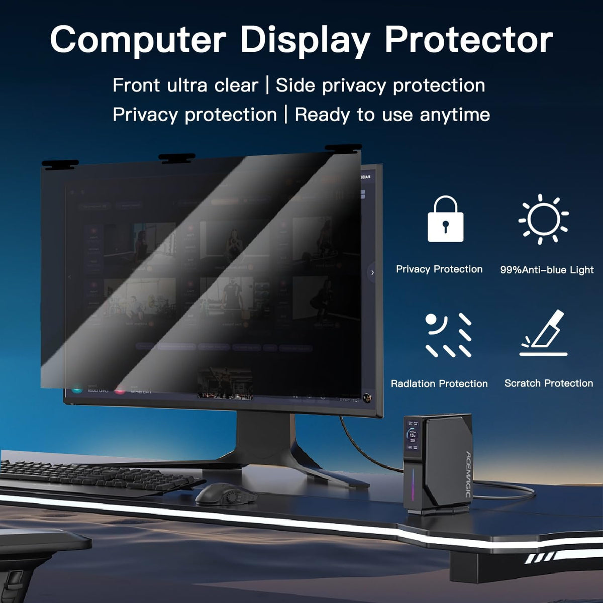 Magnetic Hanging Computer Privacy Screen for 21.5'' 16:9 Widescreen Monitor