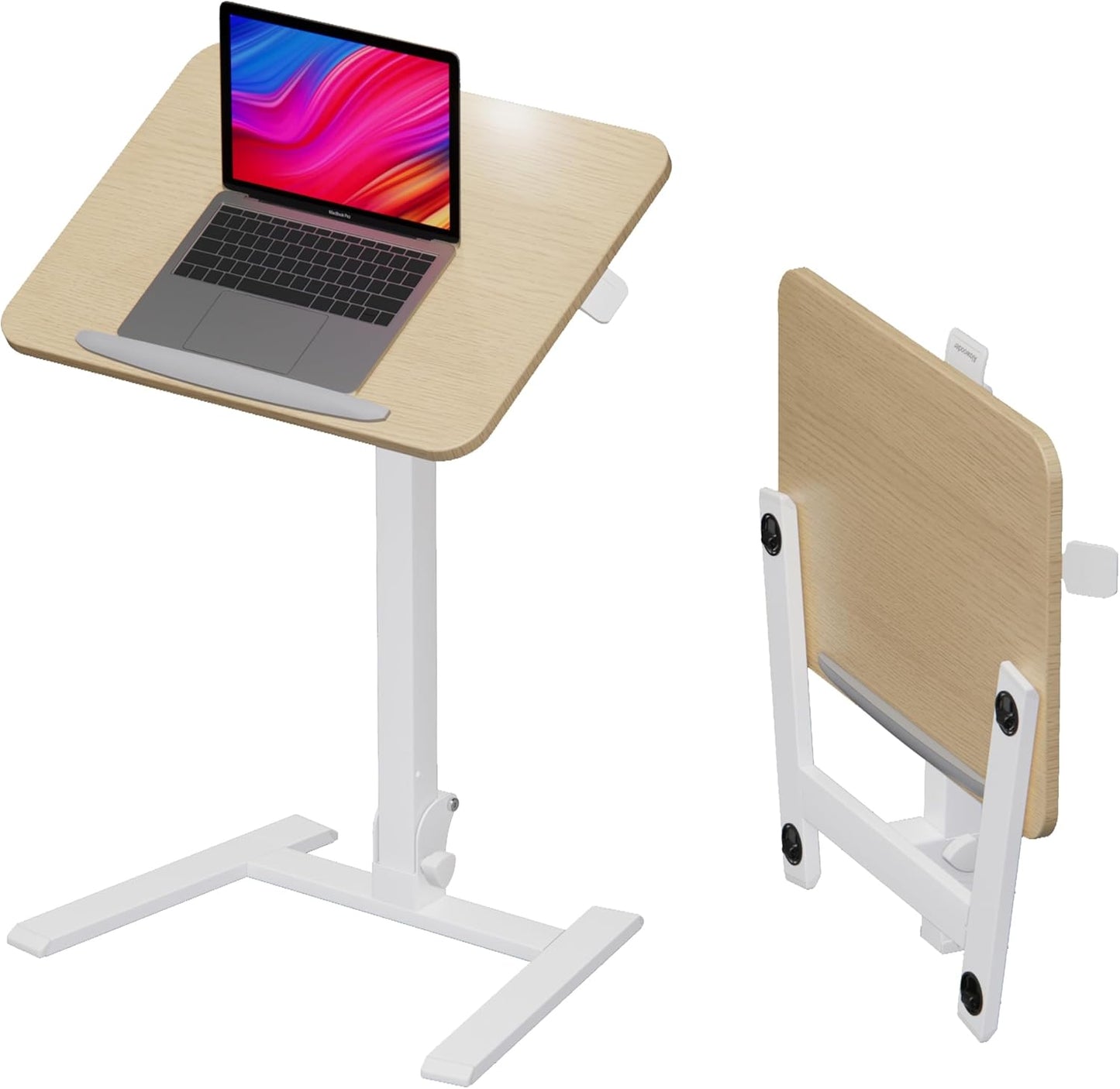 alawooder 25 Inch Mobile Folding Desk - No Assembly, Pneumatic Sit-Stand, 29-42" Height Adjustable Rolling Laptop Desk with Hidden Wheels, 0-90° Tilt Top for Home Office, Craft & Study