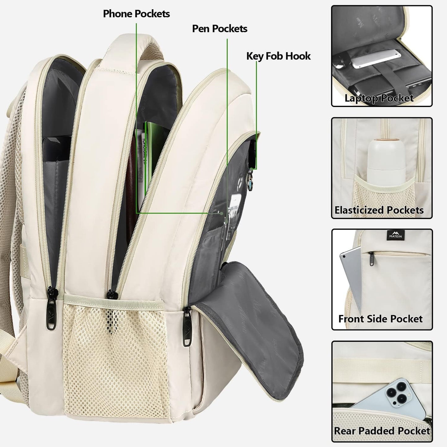 MATEIN Laptop Backpack 15.6 Inch, Anti Theft Business Travel Backpack, Water Resistant Slim Computer Work Bag for Women Teacher Nurse Office Worker