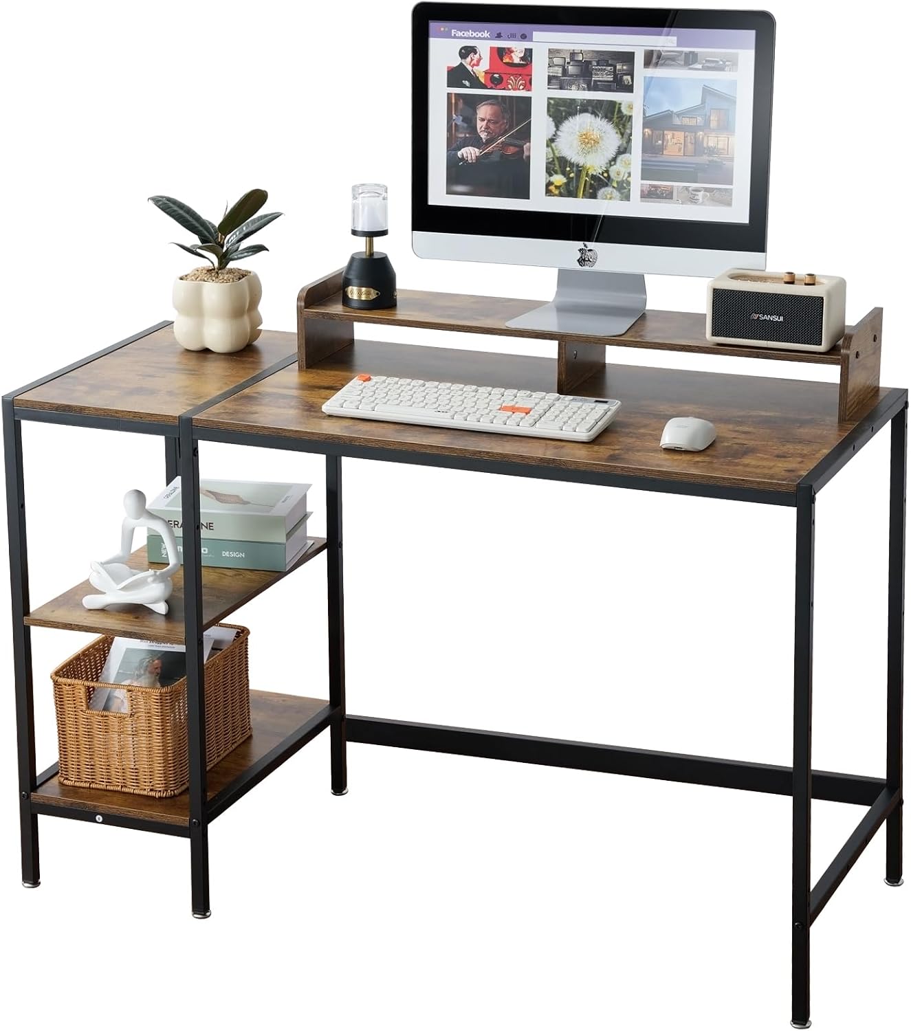 MINOSYS Computer Desk 47-inch with Storage Shelf - Vintage Ideal Gaming Desk for Bedrooms, Small Spaces, and Home Offices Modern Writing Desk for PCs.