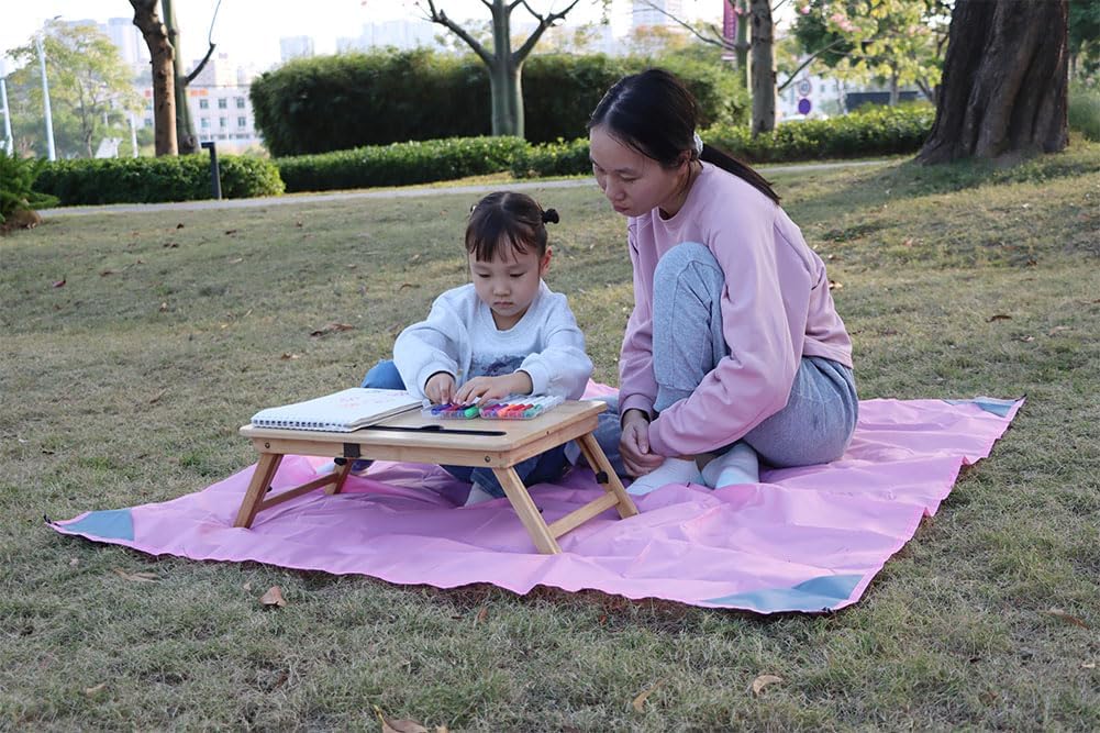 Orga'Neat Pocket Picnic Blanket, Beach Mat Waterproof Sandproof, Compact Lightweight Small Tarp for Camping, Hiking, Backpacking, Festival, Travel, Foldable in Bags (Pink/Grey, 55"x60")