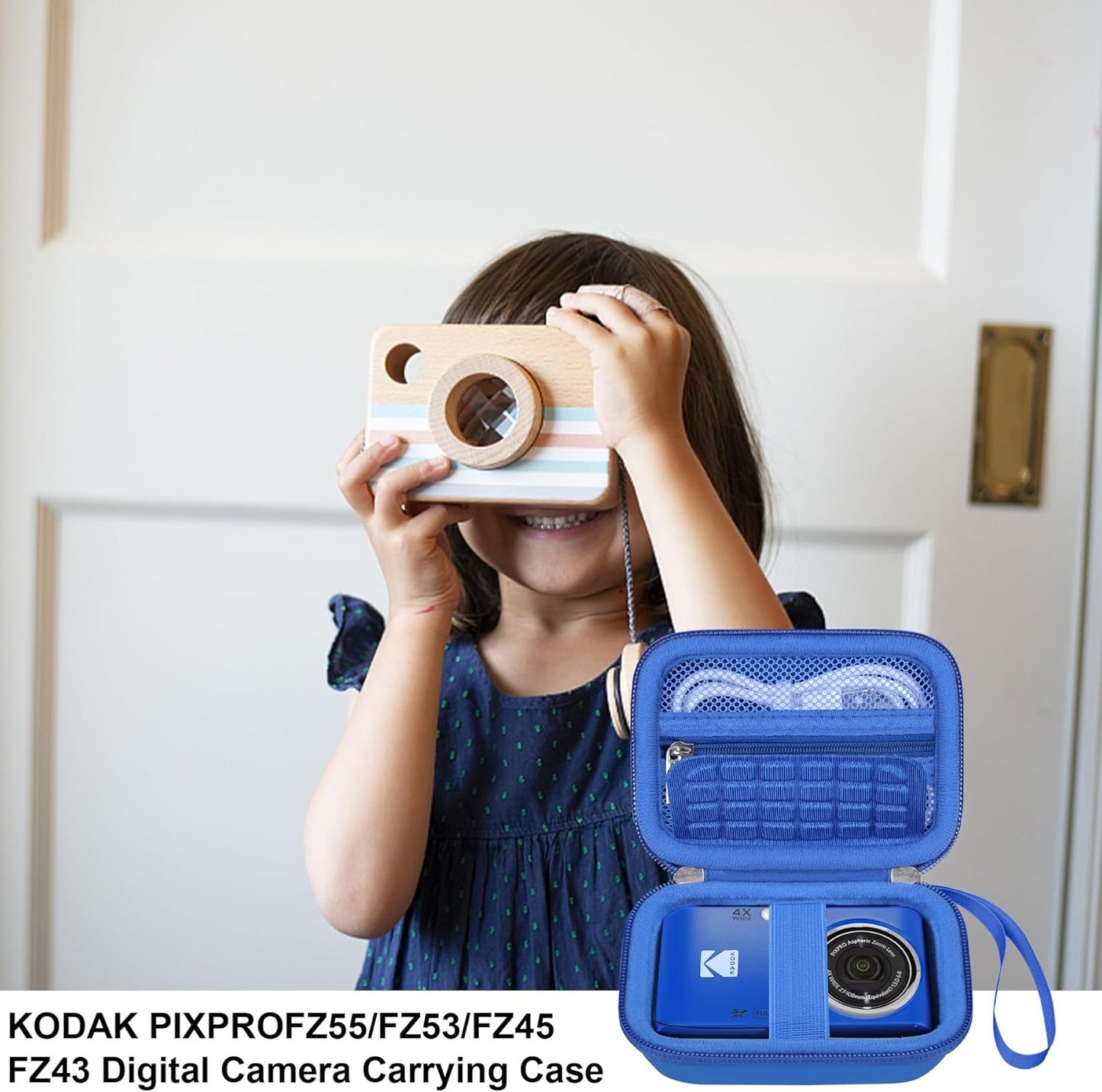 Elonbo Camera Carrying Case for KODAK PIXPRO FZ55 / FZ53 / FZ45 / FZ43 16MP Digital Camera, Vlogging Camera Storage Holder Travel Bag, Mesh Bag Fits Batteries, Cable, Memory Card, Blue