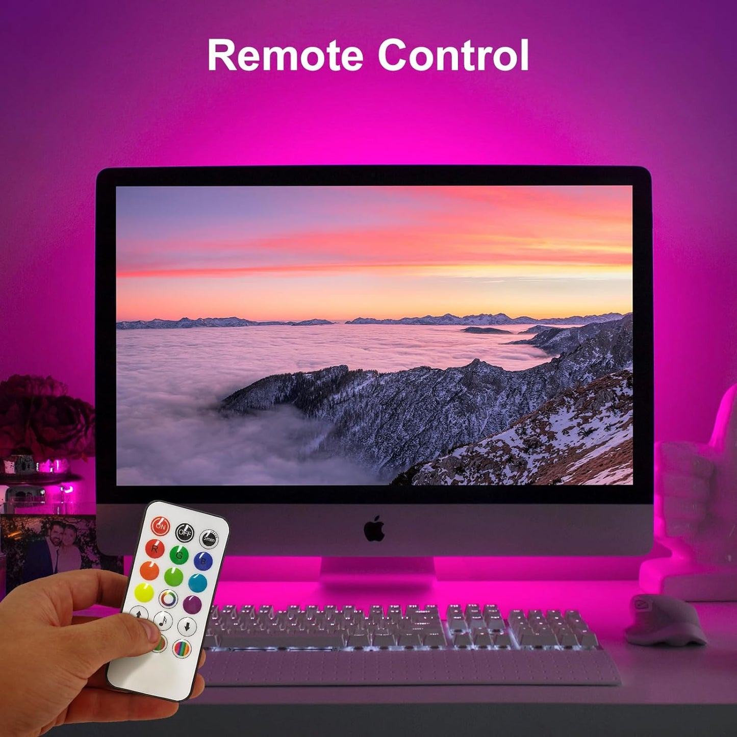 velted RGB Light Bar, Music Sync RGB IC LED Lights Bars, USB Powered Ambient Lighting, Remote Control Color Changing Gaming TV Backlight, 8 Dynamic Modes for PC Room Monitor Desk