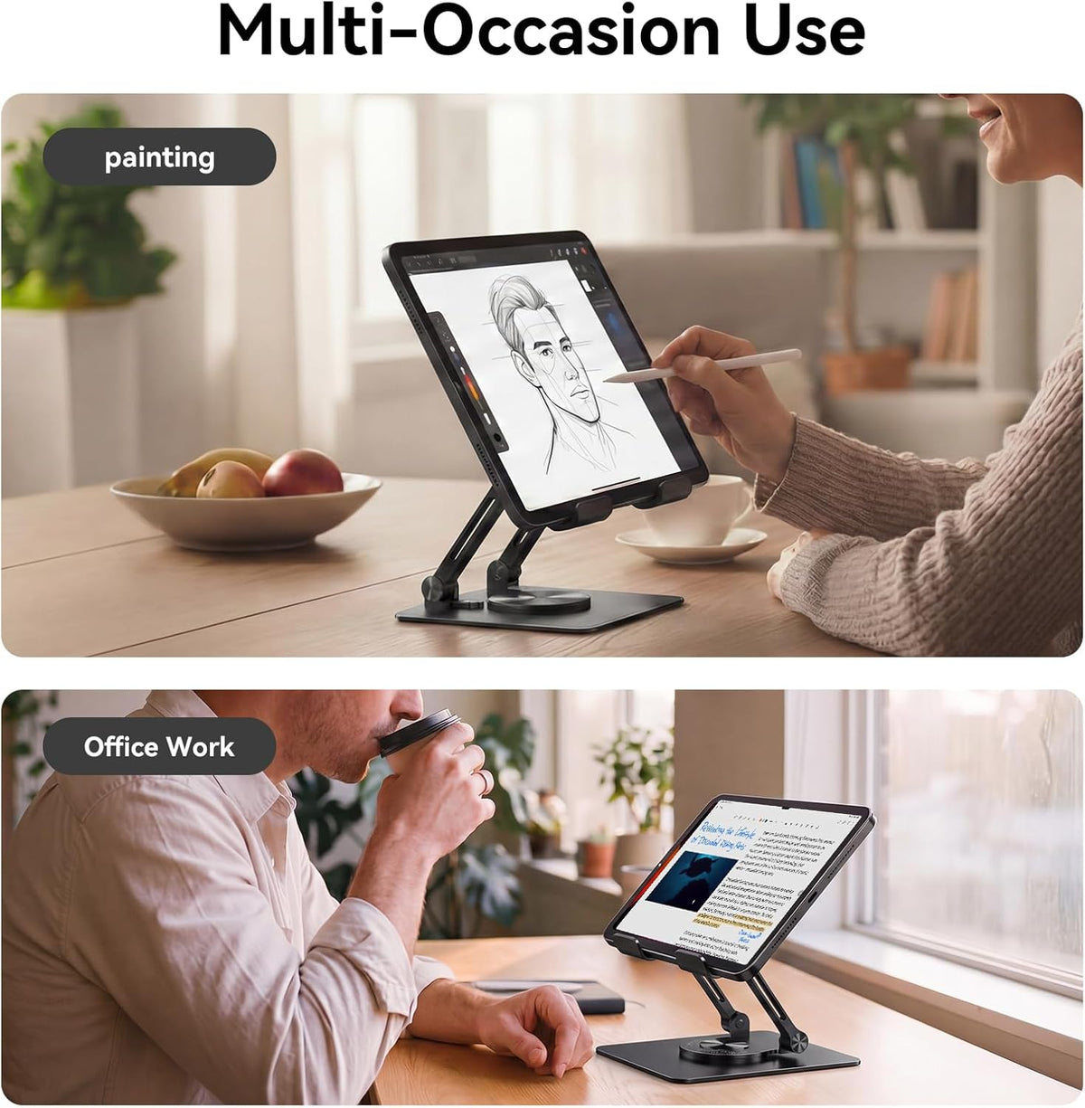 K&ZZ iPad Stand for Desk, Height Adjustable Tablet Stand, Office Desk Accessories for Men Women Gifts, Portable Office Gadgets, Rotating Foldable Phone Stand for Desk