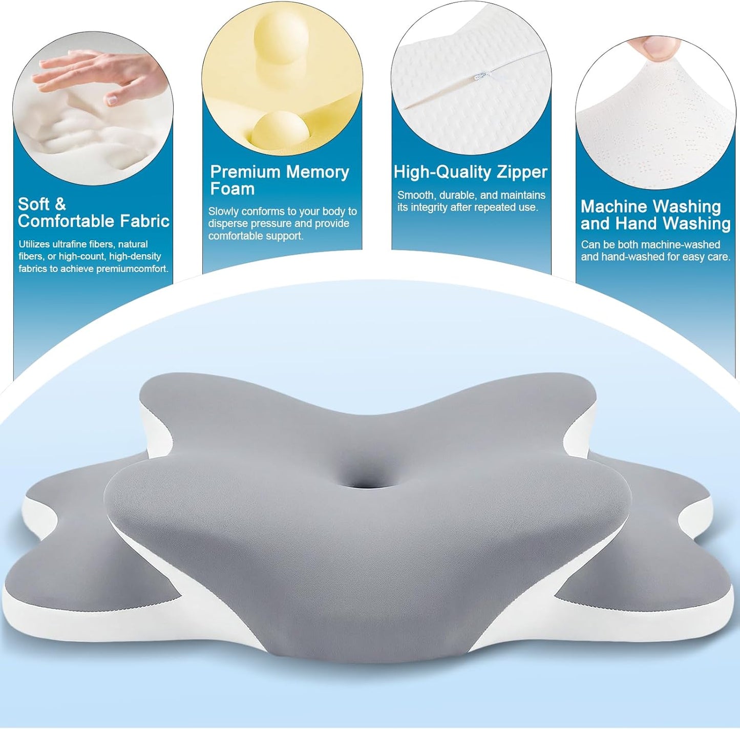 Dreams Relief Pillow,Sleep Apnea Pillow w/Neck & Snoring Relief,Orthopedic & Ergonomic Contour Cervical Memory Foam Cooling Pillow for Side Sleepers,Medium Firm Support (Gray, Queen Size)