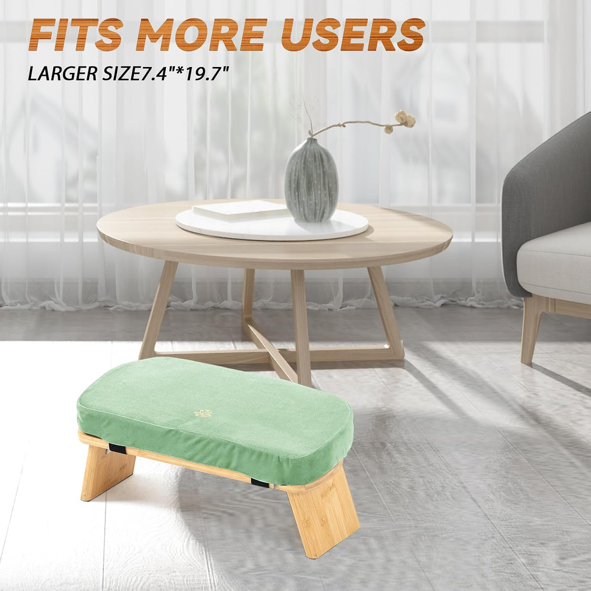 Bamboo Meditation Bench, Foldable Prayer Stool (Green)