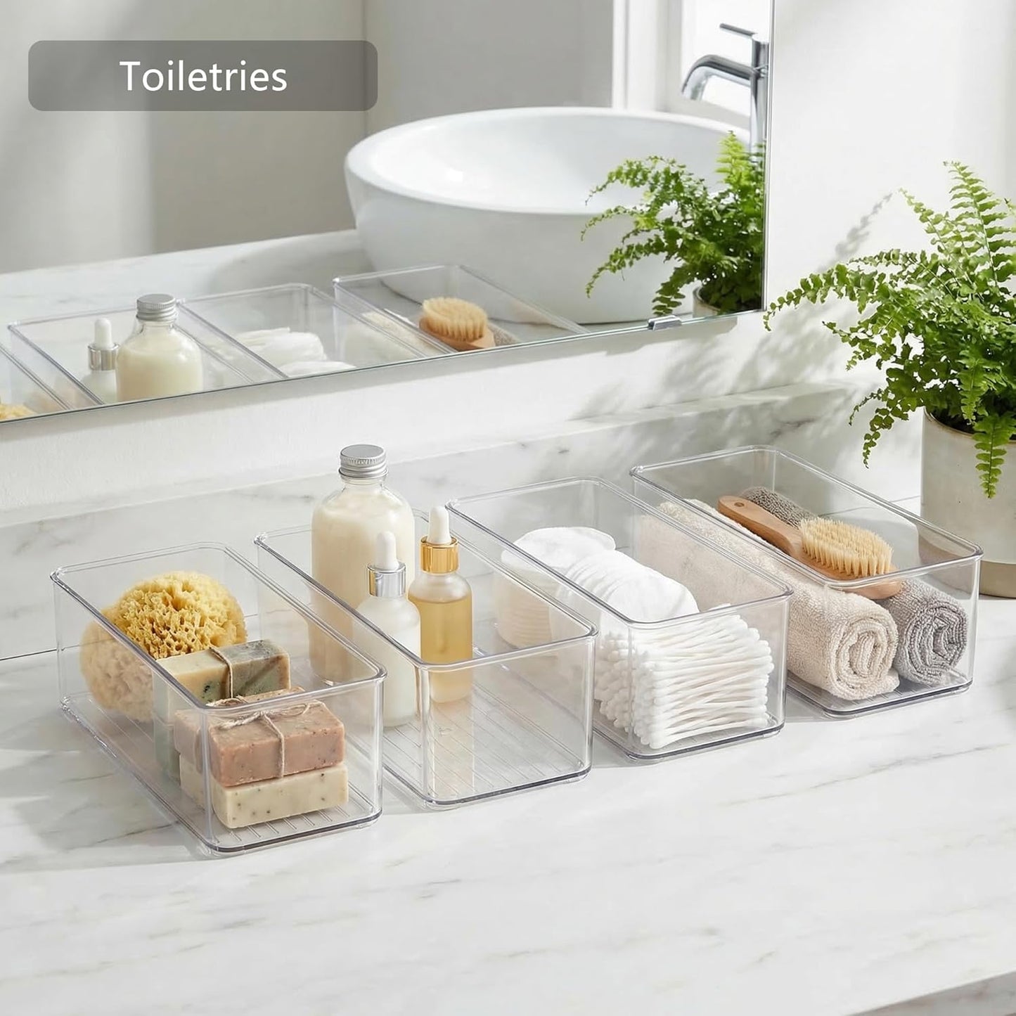 Qilinba 8 PACK Drawer Organizers Deep Drawer Organizer Bins Silverware Organizer Clear Stackable Storage Bins for Bathroom, Pantry, Office, Vanity, Desk Organization and Storage