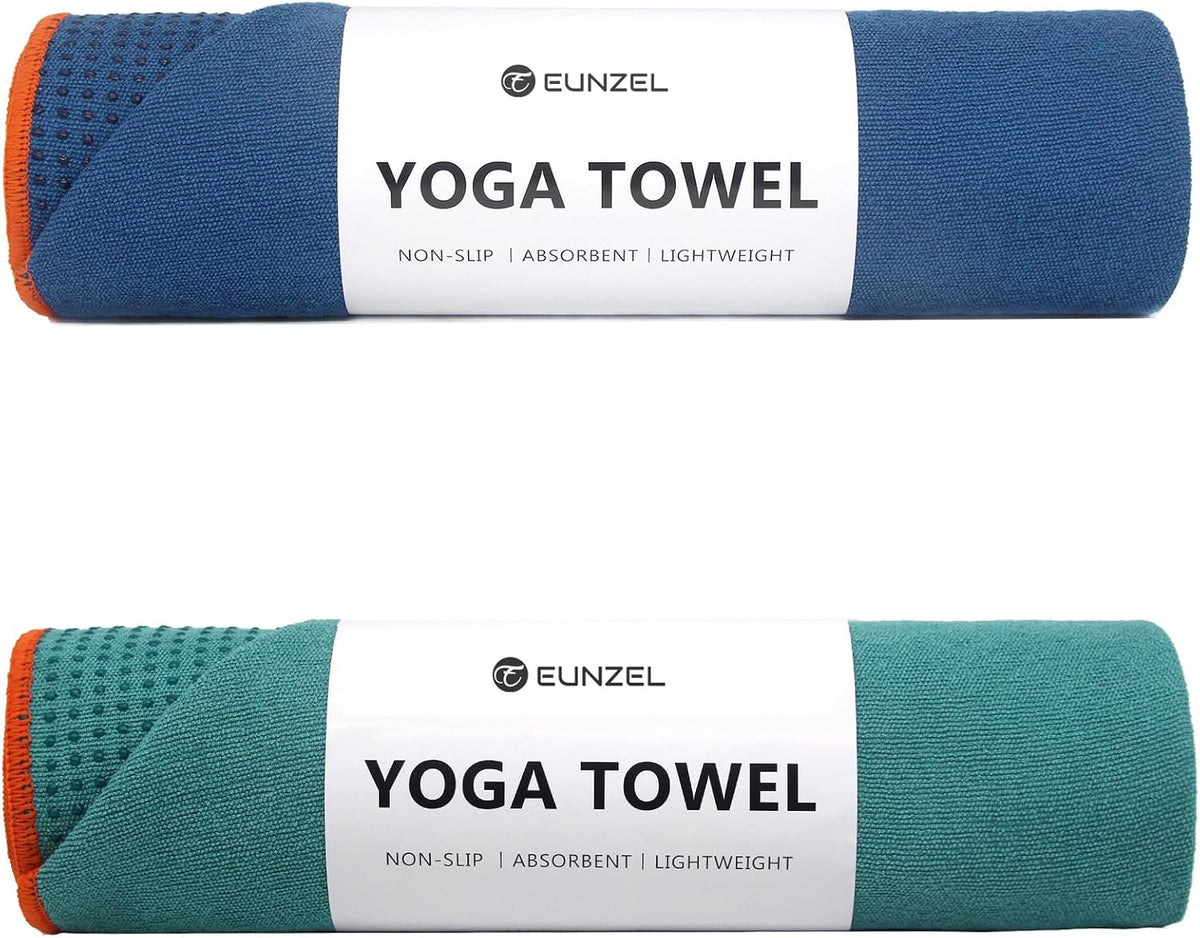 Eunzel 2 Pack Hot Yoga Towel with Grip Dot, Non Slip Yoga Mat Towe Sweat Absorbent Towel for Hot Yoga,Bikram, Pilates and Fitness 72" x 24", Dark Cyan/Pink