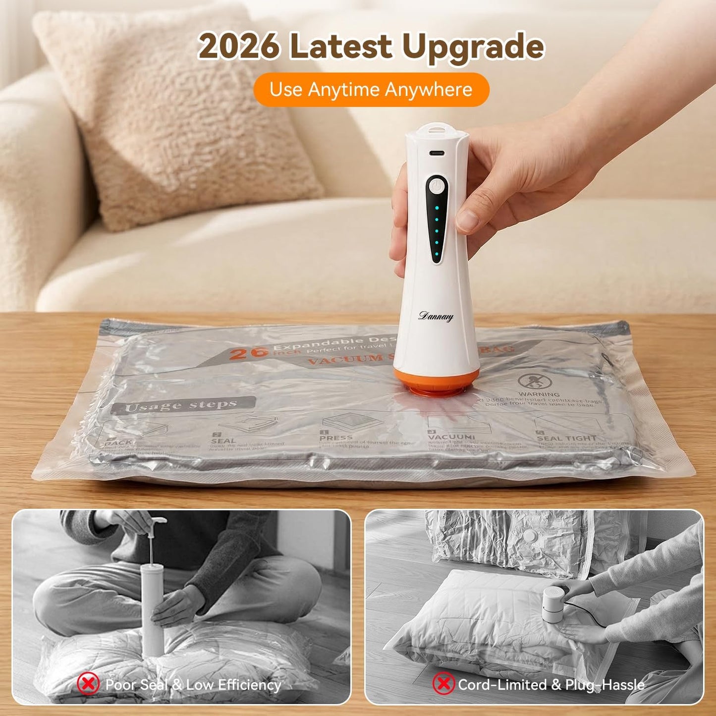 Vacuum Storage Bags for Travel with Rechargeable Air Pump, 12 Pack Space Saver Bags for Clothing, Luggage & Suitcase Compression, Efficient & Portable Storage Solution for Travel Essentials