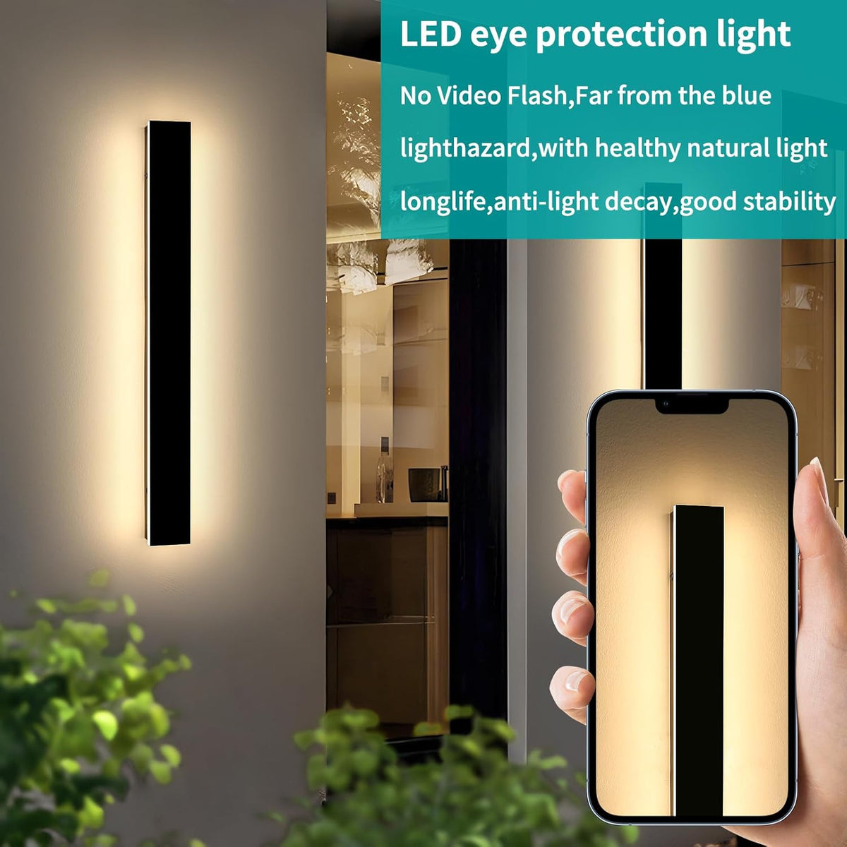 Mikeru 2 Pack 31.4inch Modern Outdoor Wall Sconce, 3000K/4500K/6000K 3 Color Temperature LED Exterior Light Fixtures, Modern Long Porch Lights Wall Sconce for Garage, Doorway, Porch, Patio