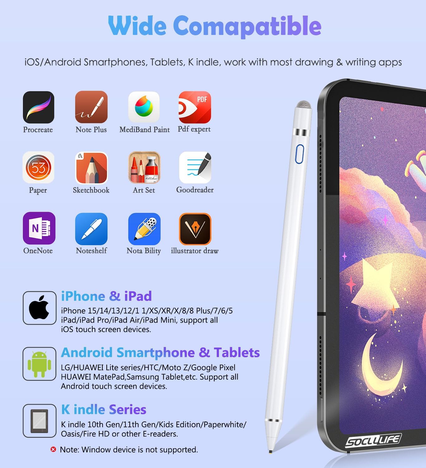 Active Stylus Pen for Touch Screens,Dual Pen Tips for Drawing Writing,High Precise Universal Digital Pencil for A-pple i-Phone 17/16/15/14/13/12/11/X, i-Pad Air/Pro/Mini,Tablet/Phone/Sam-Sung/K-indle