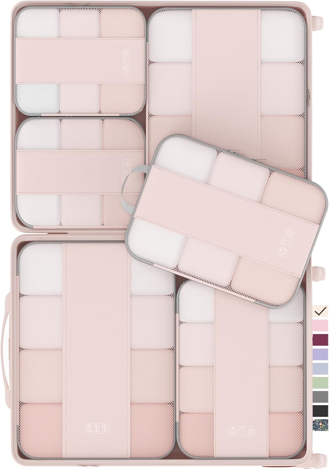 6 Set Compression Packing Cubes for Travel Essentials,Compressible Expandable Packing Cubes for Suitcase,OlarHike Luggage Garment Bags for Travel,Handy Helper for Organizing Clothes(Beige)