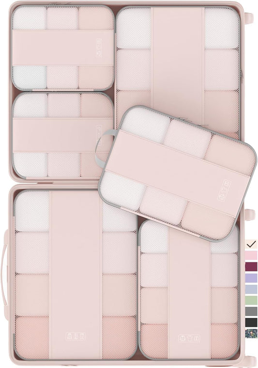 6 Set Compression Packing Cubes for Travel Essentials,Compressible Expandable Packing Cubes for Suitcase,OlarHike Luggage Garment Bags for Travel,Handy Helper for Organizing Clothes(Beige)
