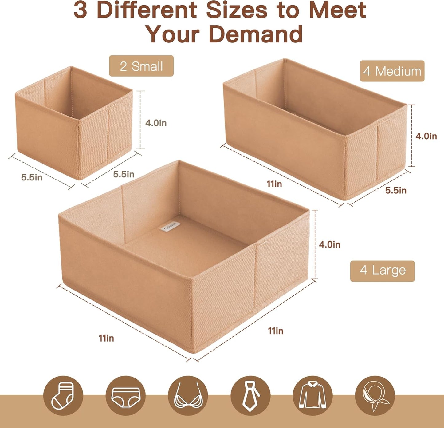 Criusia Drawer Organizer Clothes, 10 Pack Dresser Organizer for Baby Clothes, Underwear, Sock- Foldable Closet Organization and Storage Dividers Bins for Nursery, Bedroom (Brown)