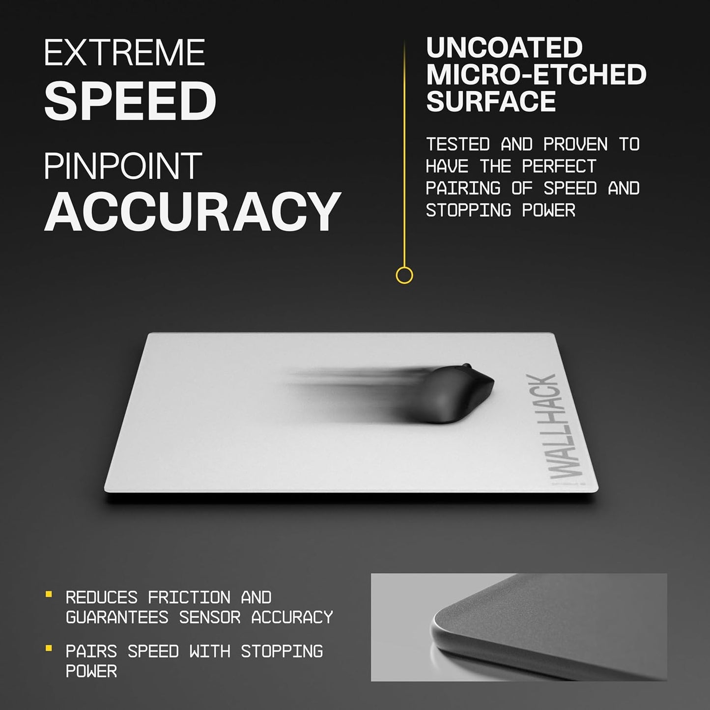 Wallhack SP-004A Glass Gaming Mouse Pad – 4th Gen Micro-Etched Surface, Medium Mousepad for Esports, Ultra-Fast Glide with Stopping Power, Tempered Glass, Durable & Portable, 15.4"x17.7" | White