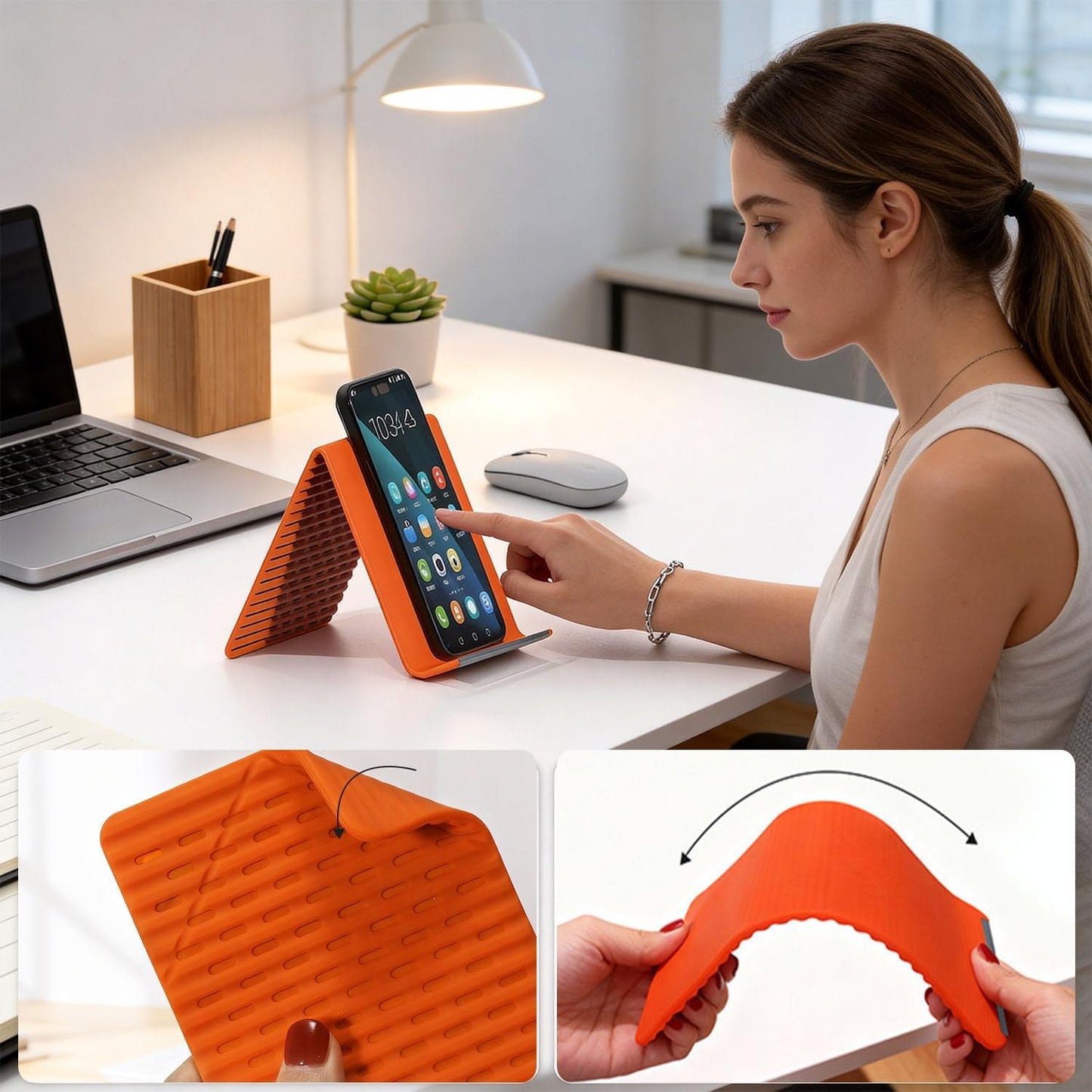 2PCS Portable Foldable Silicone Aluminum Phone Holder, Flexible Silicone Aluminum Phone Holder, Portable Foldable Silicones Phone Holder for Phone, Tablets & Small Devices (Black)