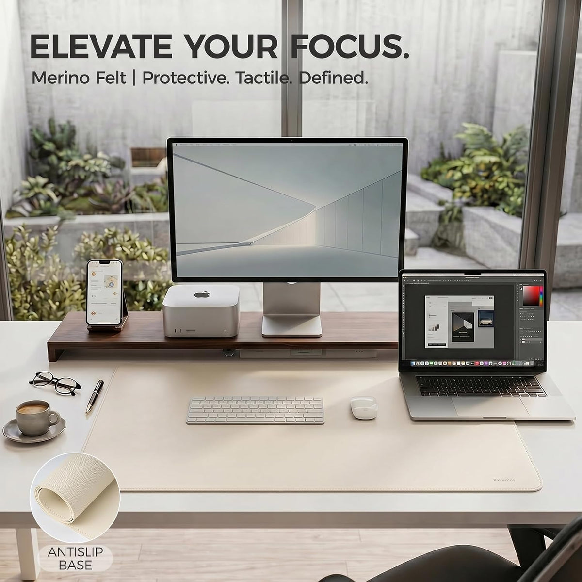 Large Desk Pad Non-Slip Desk Mat Protector for Keyboard Mouse Waterproof Vegan Leather Surface Faux Leather Laptop Mat Smooth Mouse Pad Premium Gift Tube Creamy White 47" x 17"