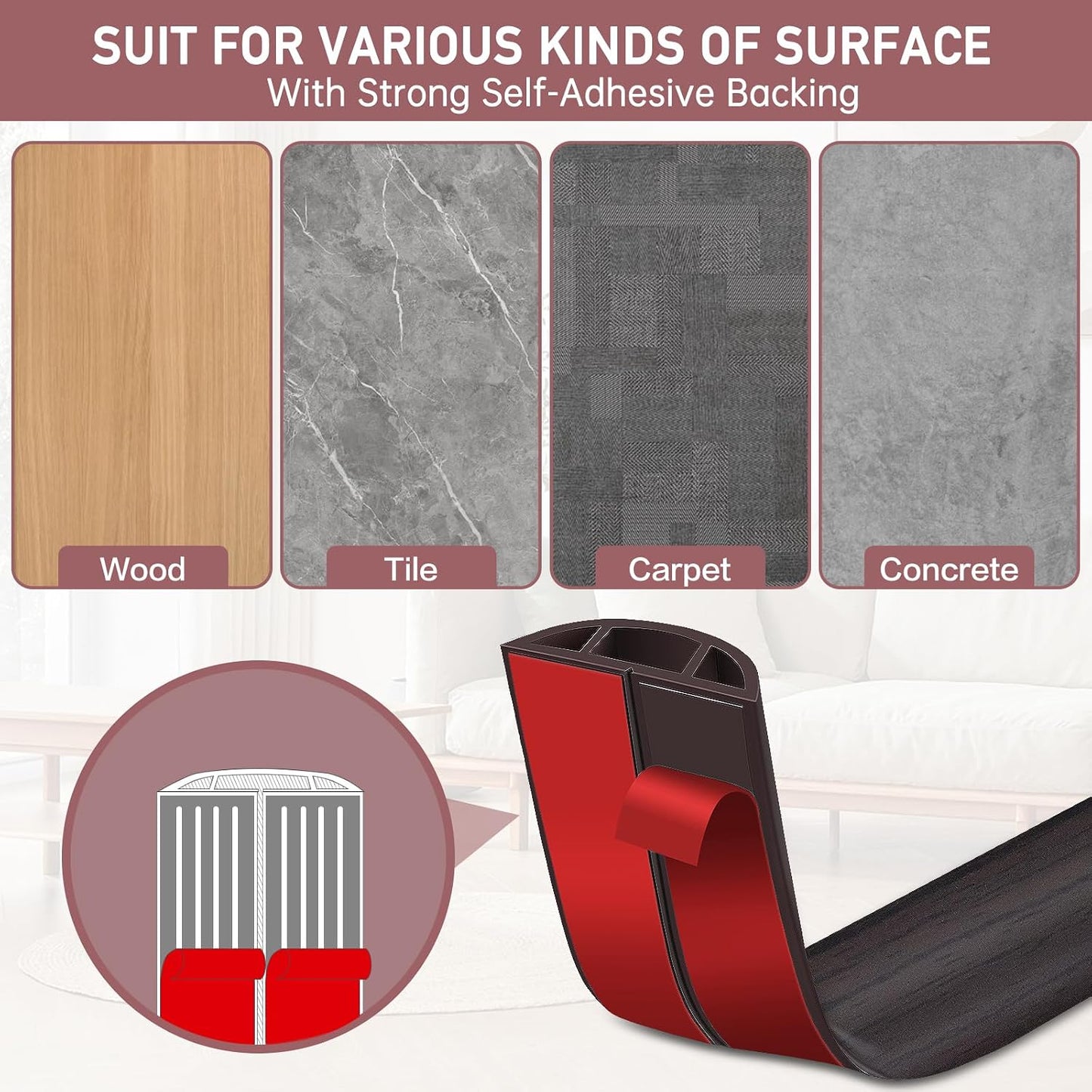 LSGCQ Floor Cord Cover Self Adhesive Cord Hider Floor Cable Management | Cord Covers for Wires on Floor Cable Cover, Prevent Cable Trips, Cable Cavity 0.59" W x 0.31" H, 10Ft, Dark Walnut
