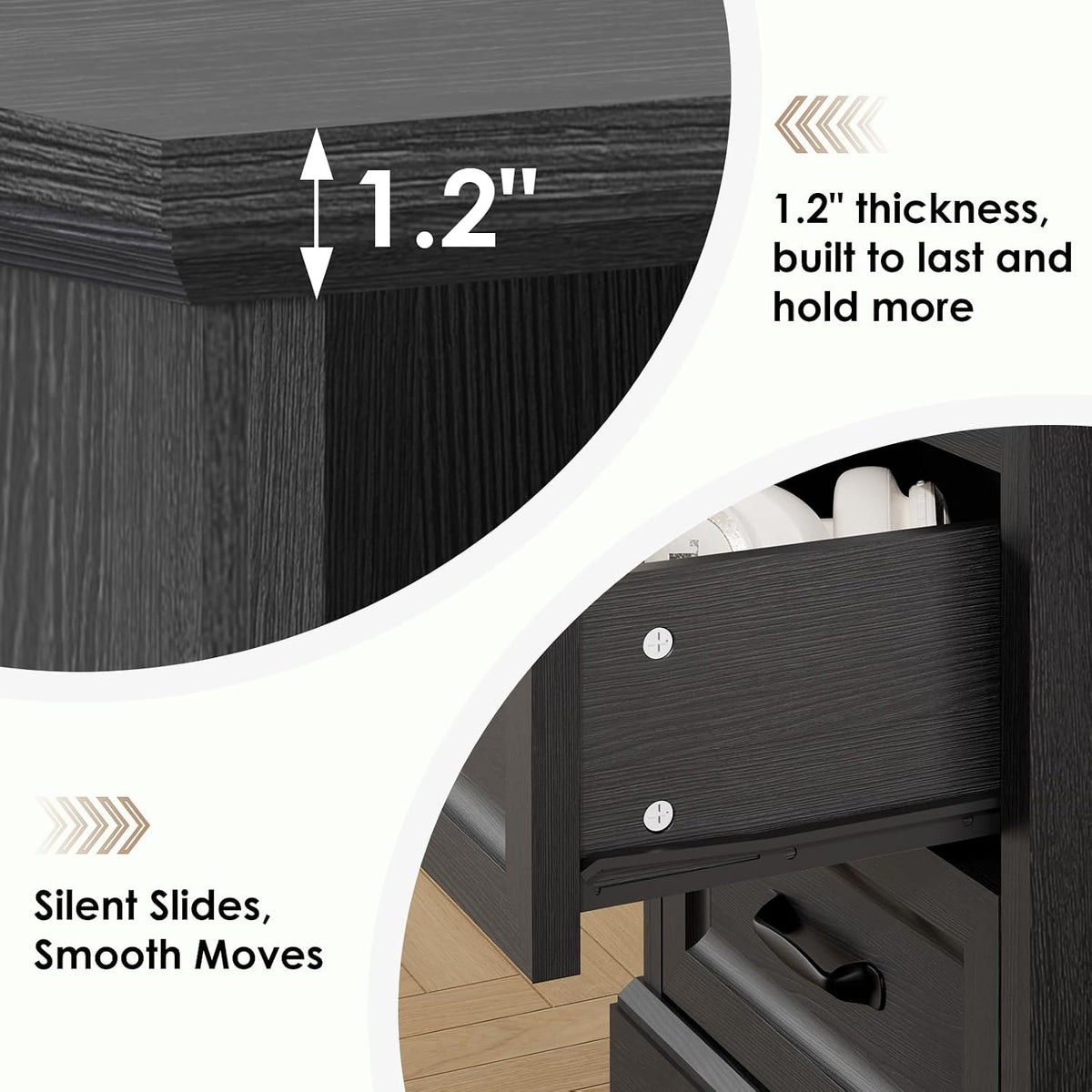 HOMMPA Farmhouse Nightstand w/Charging Station, Open Shelf 23.6''H Black