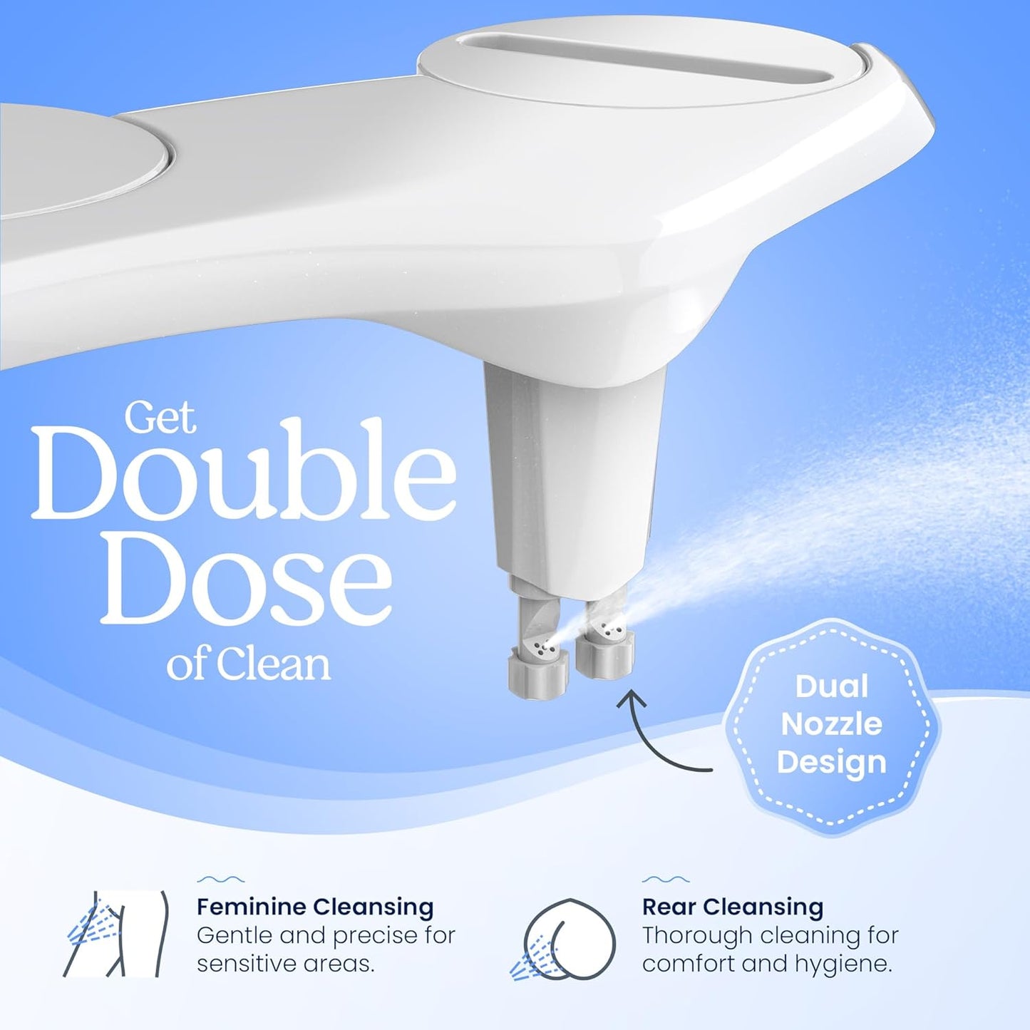 CLEAR REAR Bidet Attachment for Toilet Seat - Non-Electric with Self Cleaning Dual Nozzles, Leak Proof Connectors, Adjustable Water Spray, Rear & Feminine Wash - Hygienic Bathroom Upgrades (Black)
