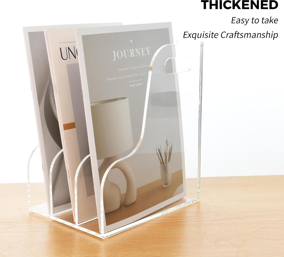 3 Vertical Compartments File Holder, Clear Acrylic Desk Organizer and Storage Bins Holding for Magazines, Binders, Notebooks, Envelopes, Multi-purpose Document Organizer for Home Office