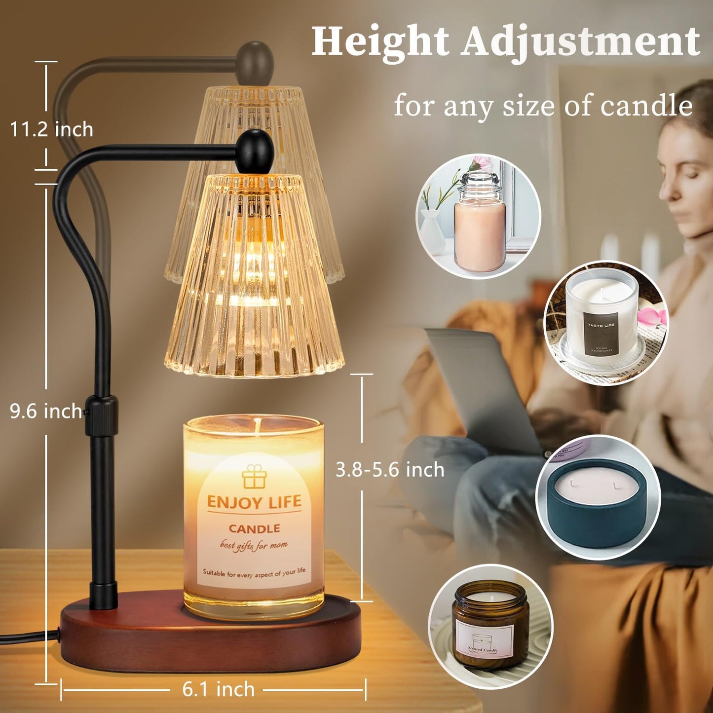 seenlast Candle Warmer Lamp with Timer Dimmer Adjustable Height,Mothers Day Gifts,Electric Wax Warmer Vintage Home Decor for Scented Jar Candles,Birthday Gifts for Women
