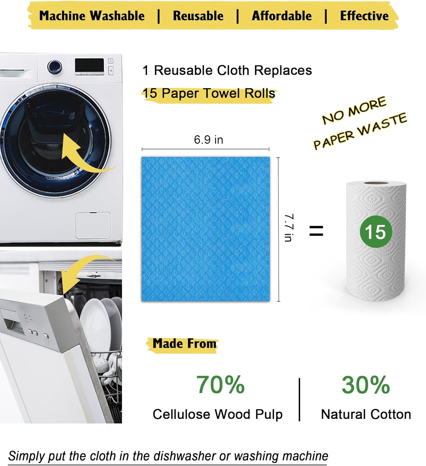 MoLKENE Swedish Dishcloths - 10 Pack Reusable Kitchen Dishcloths - Ultra Absorbent Dish Towels for Washing Dishes - Cellulose Sponge Cloth Cleaning Cloths - Blue