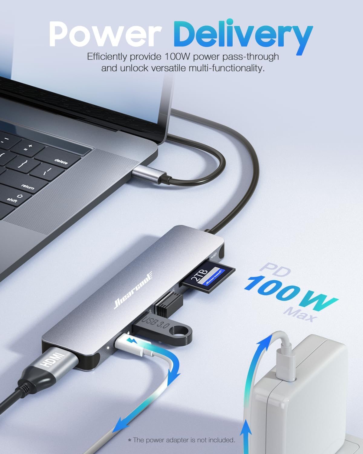 Hiearcool USB C Hub for MacBook – 7-in-1 USBC Adapter with 4K HDMI, 100W PD, USB 3.0 5Gbps Ports, SD/TF Card Reader – USB-C Dongle for Office, Meetings, Travel & Home Setup-Space Grey