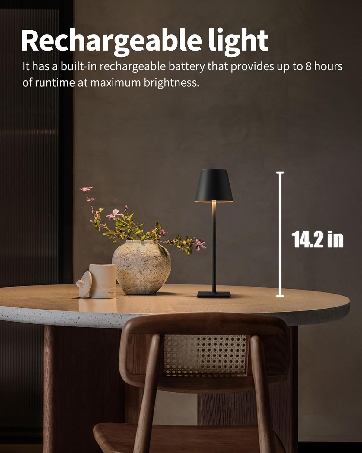 KDG 2 Pack Cordless Table Lamp, Portable LED Desk Lamps, 5000mAh Battery Operated, 3 Color Stepless Dimming Up, for Restaurant, Bedroom, Outdoor Camping, Coffee Shop, Night Light, Rechargeable (Black)