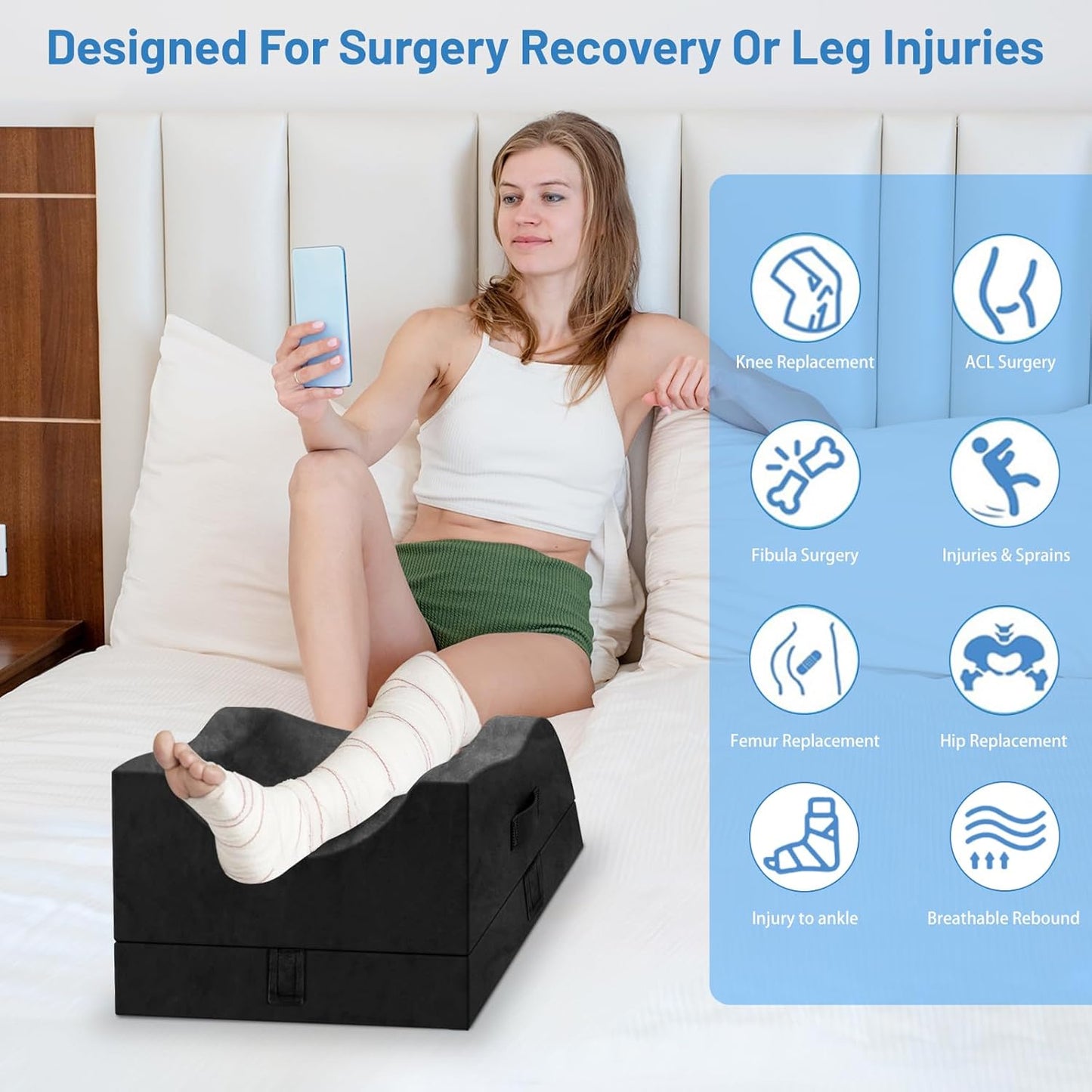 TranquilRelax Leg Elevation Pillows, Wedge Pillow for After Surgery Or Rest, Memory Foam Leg Support Adjustable, Back Knee Hip Ankles Pain Relief, Knee Pillow for Sleeping Blood Circulation Black