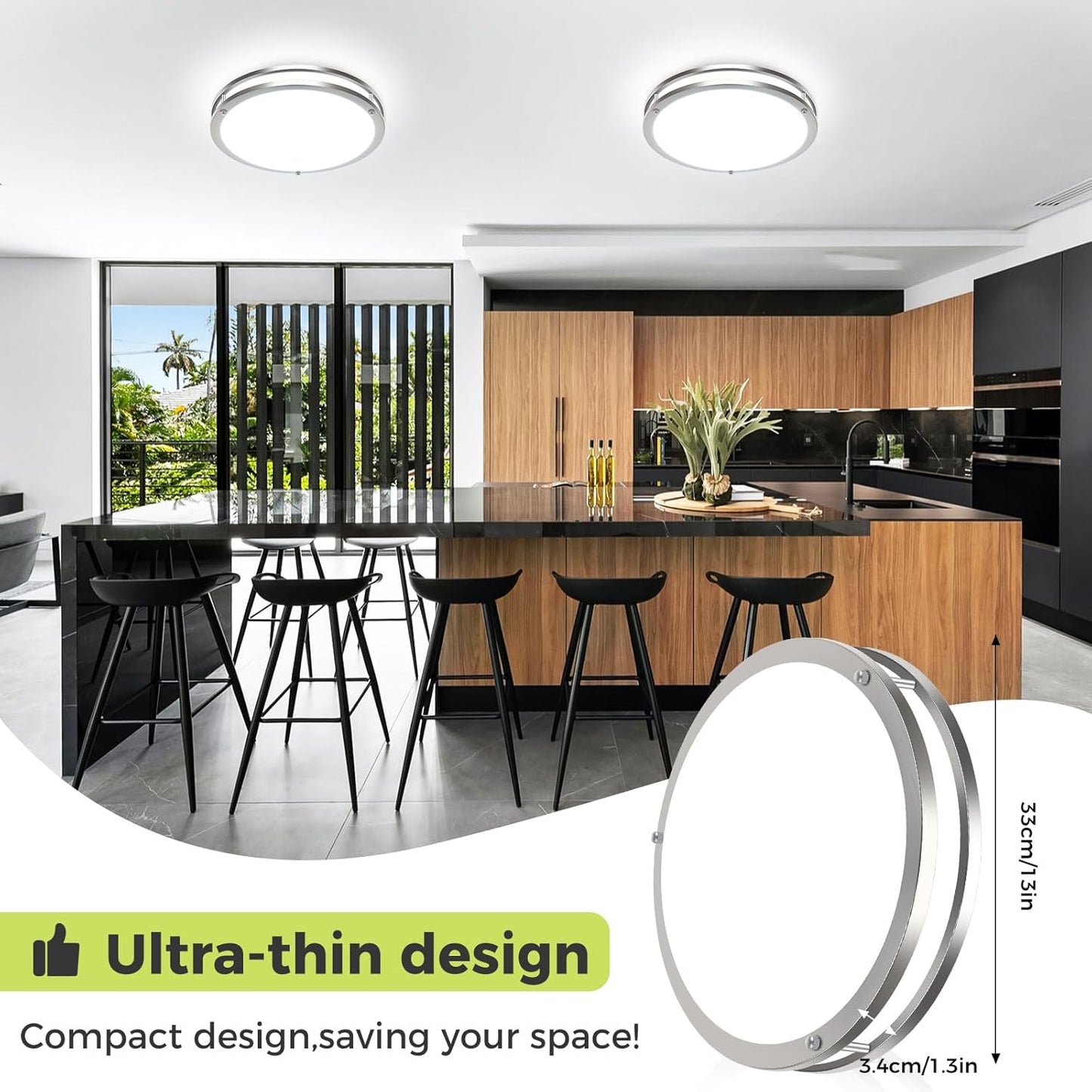 hepside 2 Pack Flush Mount Ceiling Light Fixture, Dimmable & 5Color Temperatures Ceiling Light Black, 13inch 24W 3000K 3500K 4000K 5000K 6500K Adjustable Ceiling Lamps for Bathroom Bedroom Hallway