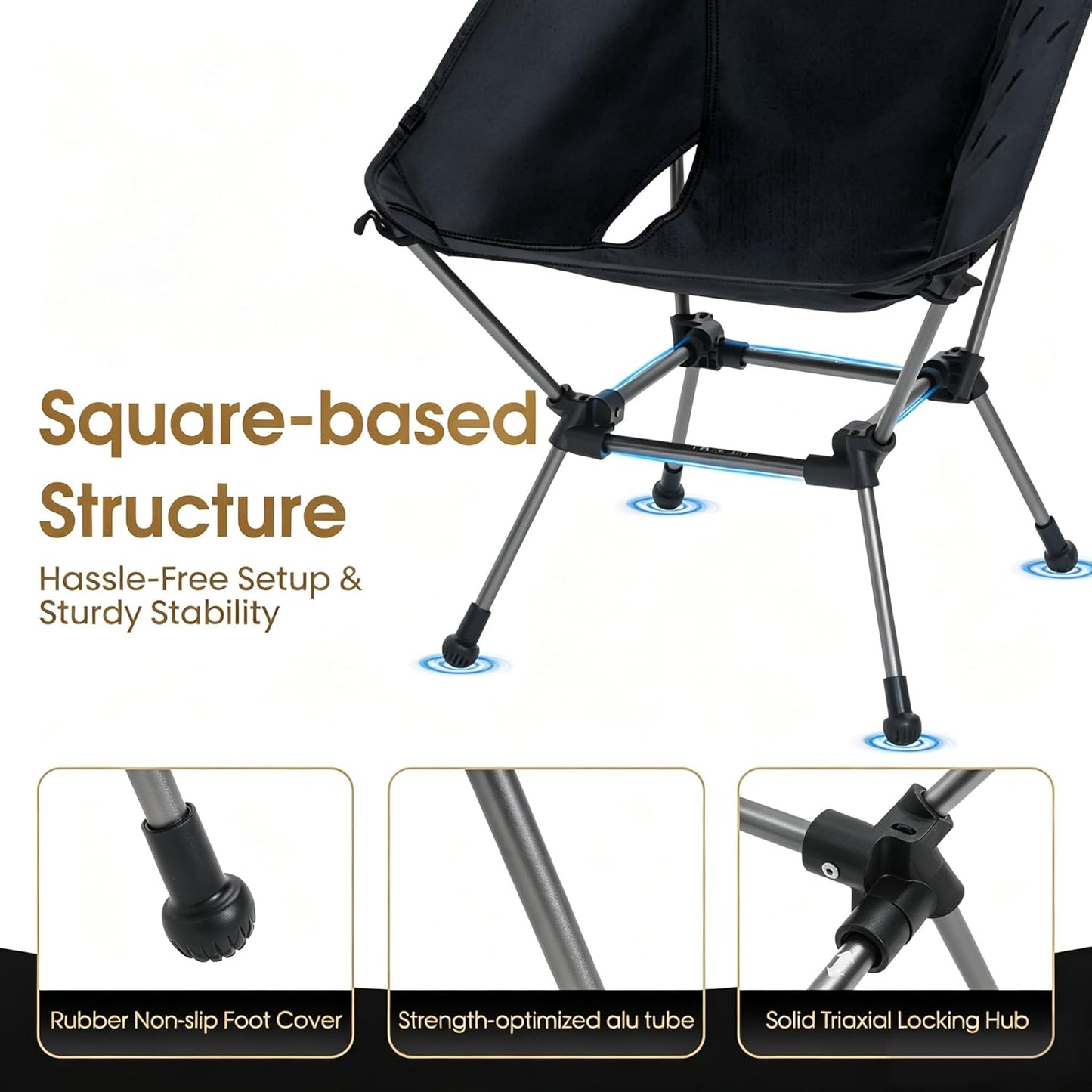 MOON LENCE Portable Camping Chair Plus, Larger & Roomier, Compact and Lightweight Still, Folding Chair for Backpacking & Hiking, 330Lbs Capacity (Black)