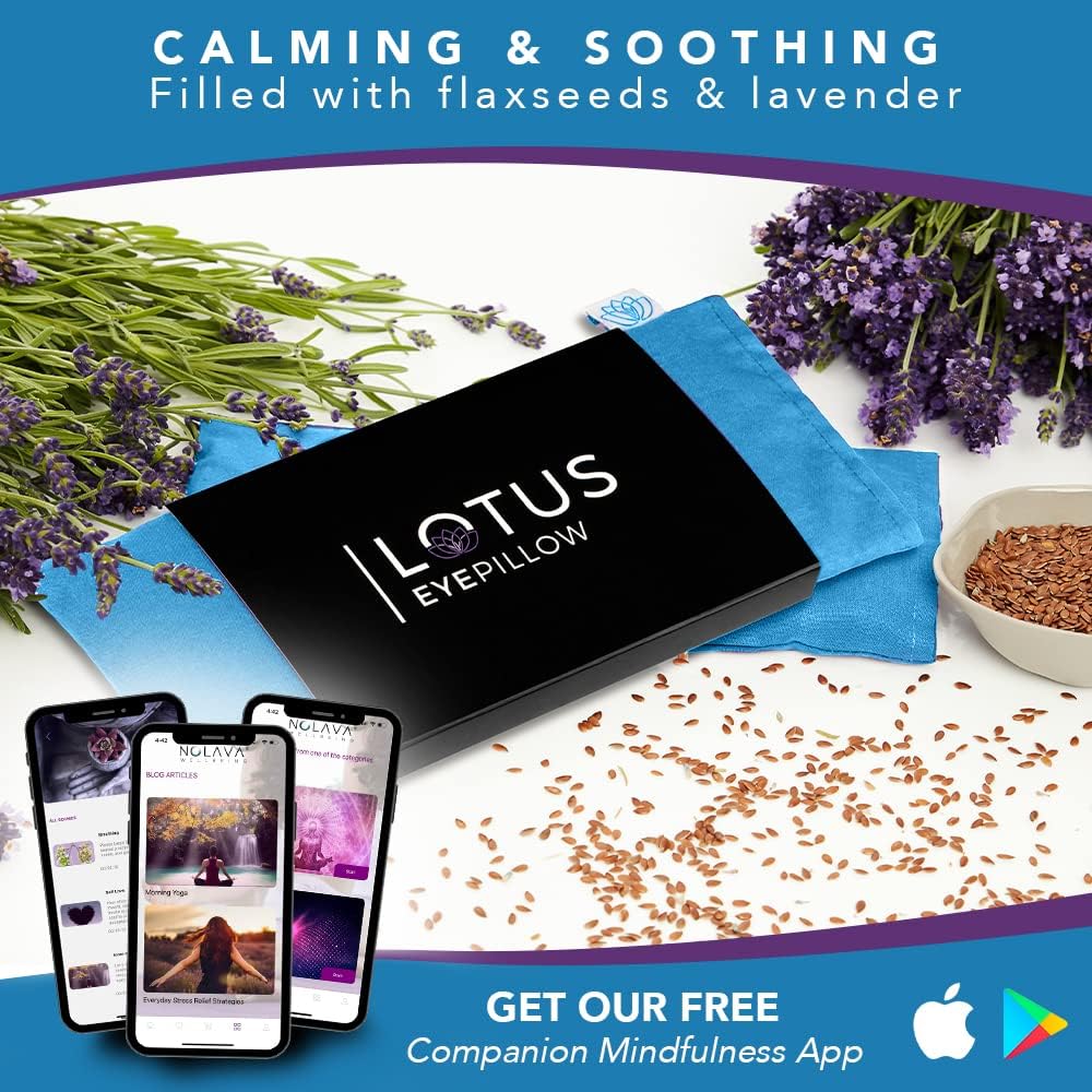 Lotus Lavender Eye Pillow - Weighted Mask for Yoga & Sleep, Blue