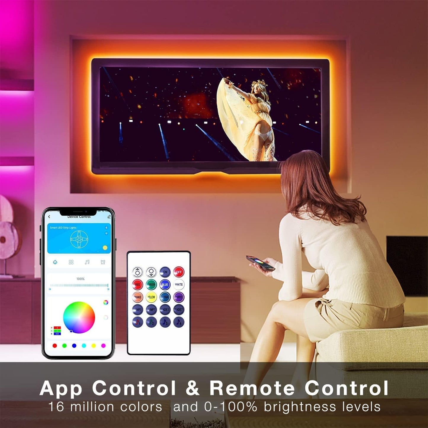 DAYBETTER 100 ft Smart WiFi Led Lights, Led Strip Lights Work with Alexa and Google Assistant, App Voice Remote Control Music Sync Color Changing RGB Strip Lighting for Bedroom Room Decor, 50 ft *2