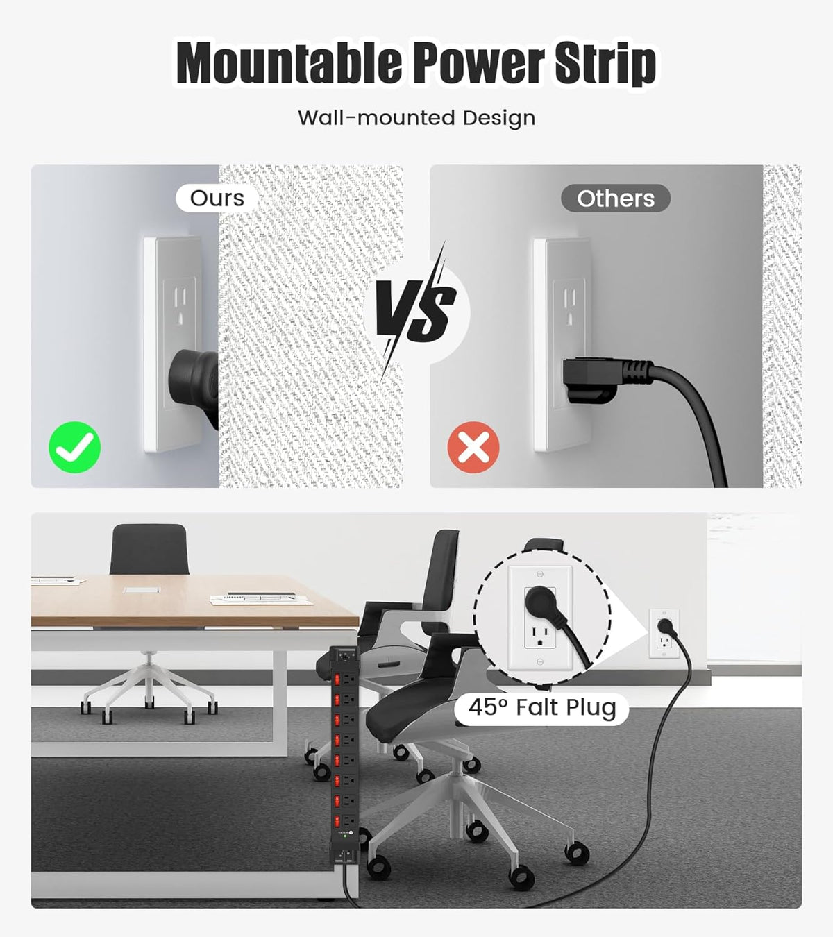 HEZI Heavy Duty Power Strip with 8 Outlets,1200J Surge Protector,Black,6FT