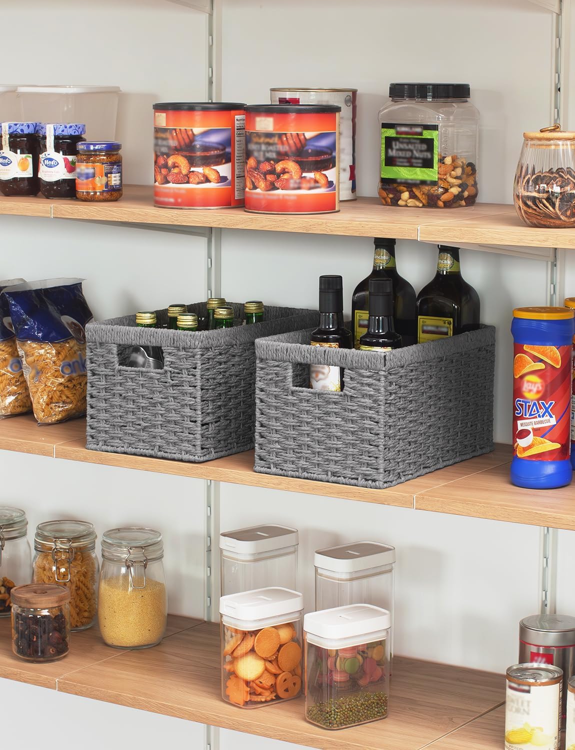 StorageWorks Wicker Storage Baskets, Gray Baskets for Storage, 2-Pack