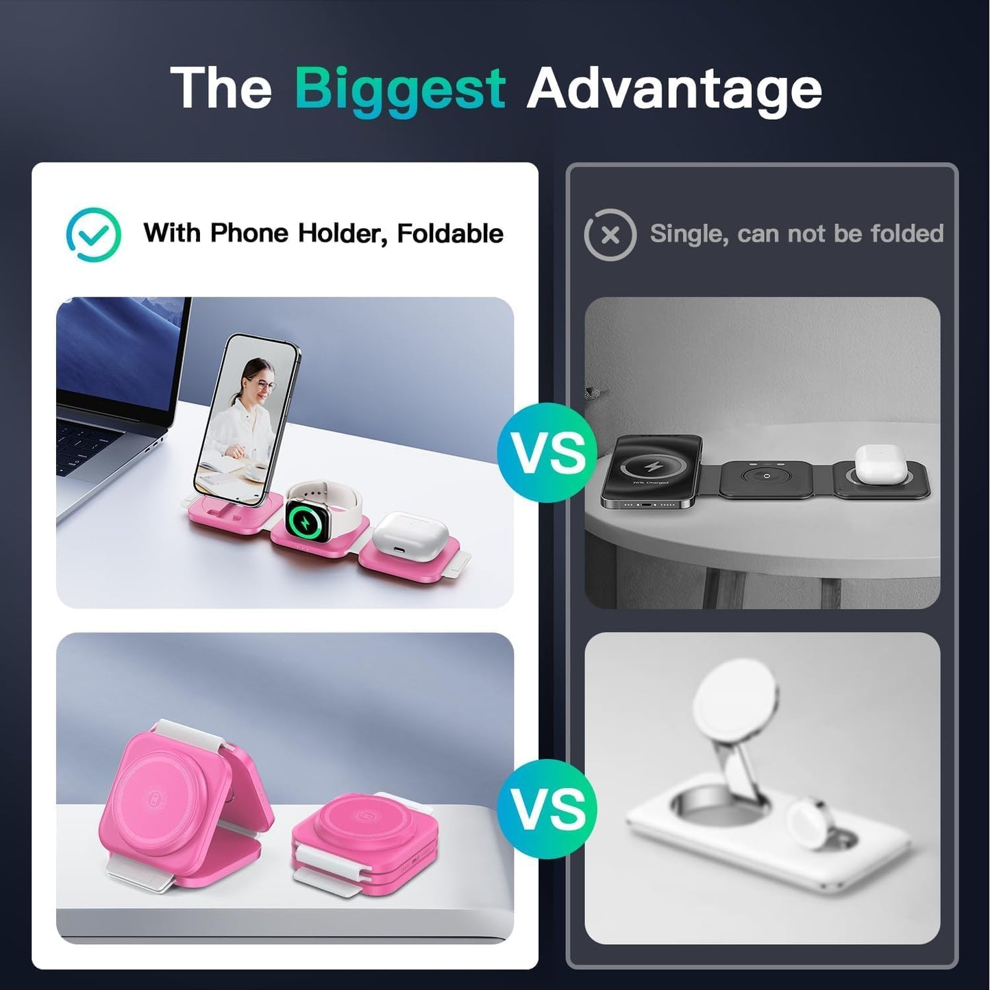 Travel Essentials for Apple Watch Charger,3 in 1 Charging Station for Apple Devices,Foldable Wireless Charging Station for iPhone 17/16/15/14/13/12, Apple Watch & AirPods with Magsafe Charger Stand