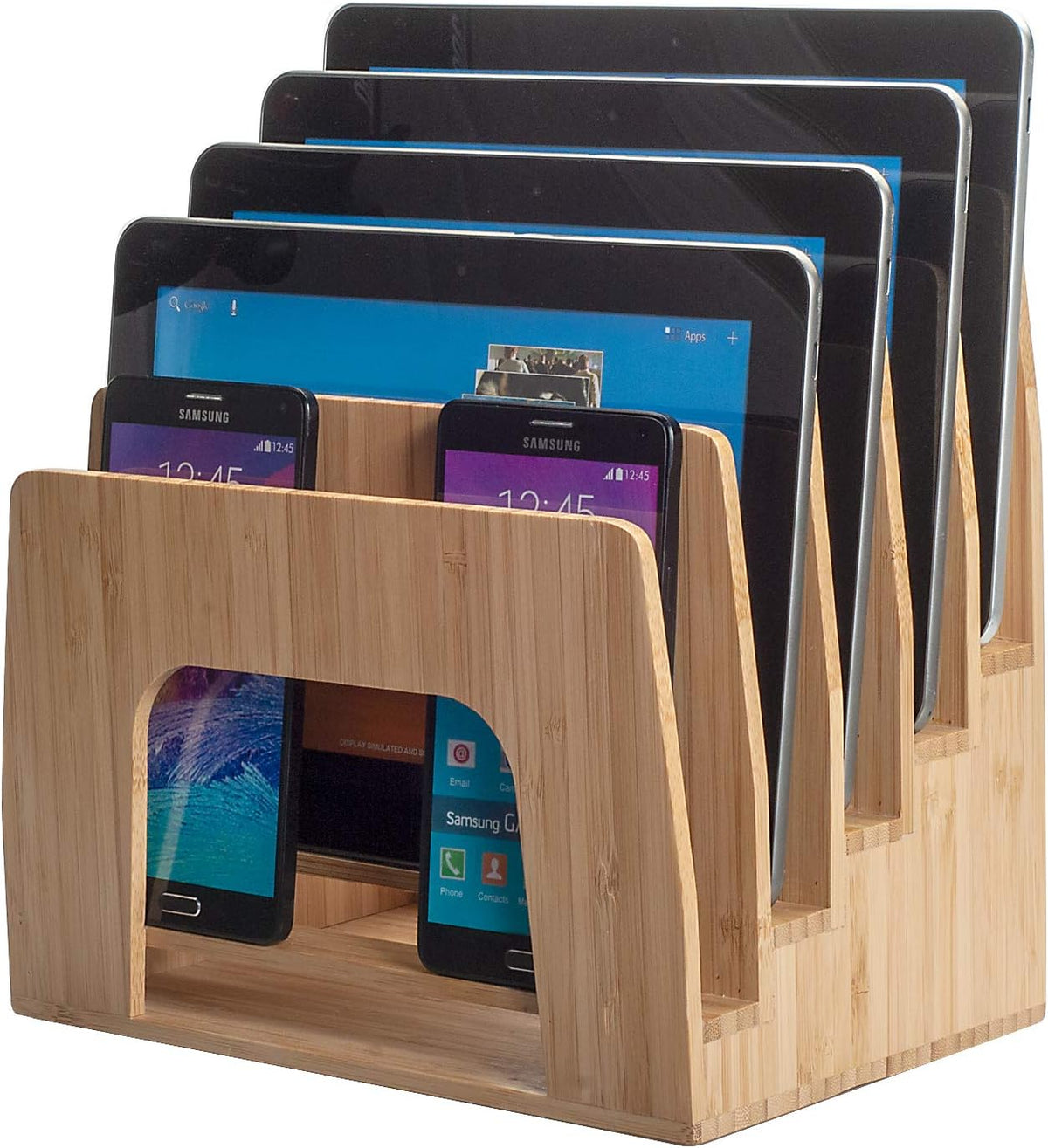 MobileVision Executive Dark Gray Device Organizer for Smartphones, Tablets and Laptops, 7 Slots with Extra Wide Slots for Laptops