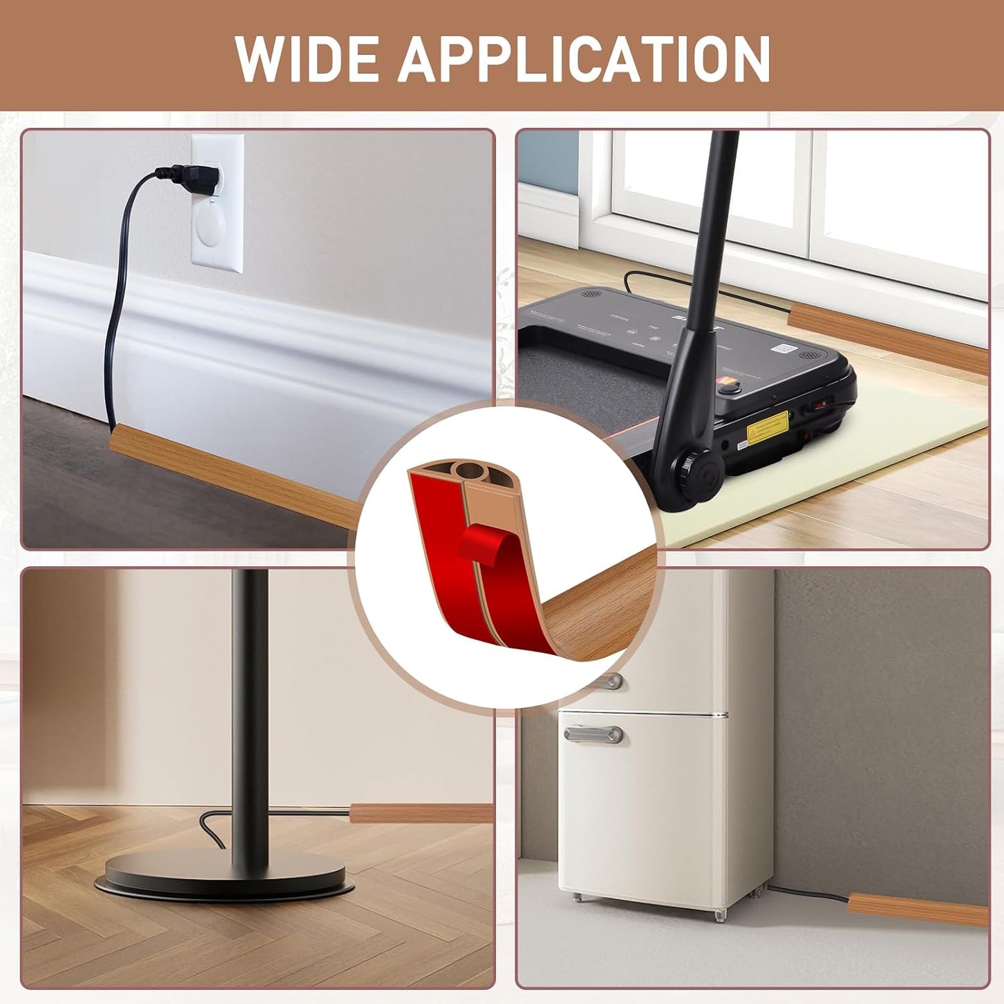 LSGCQ Floor Cord Cover Self Adhesive Cord Hider Floor Cable Management | Cord Covers for Wires on Floor Cable Cover, Prevent Cable Trips, Cable Cavity 0.32" W x 0.32" H, 20Ft, Light Brown Wood