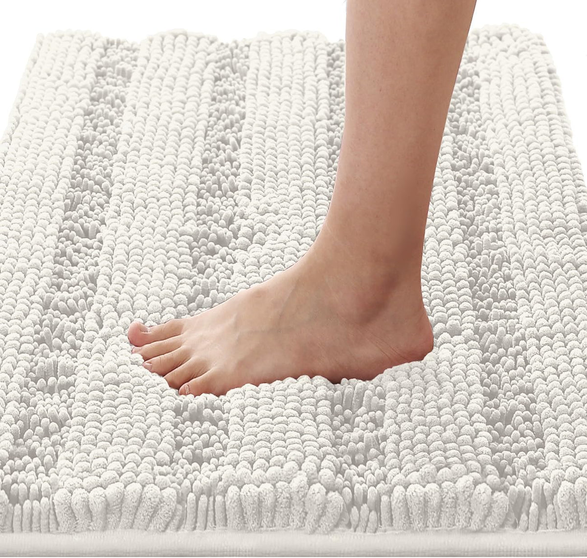 H.VERSAILTEX Bathroom Rugs Bath Rugs for Bathroom Non Slip Bath Mats Extra Thick Chenille Striped Rug 17" x 24" Absorbent Soft Shaggy Washable Dry Fast Bath Mats for Bath Room Floor - Taupe