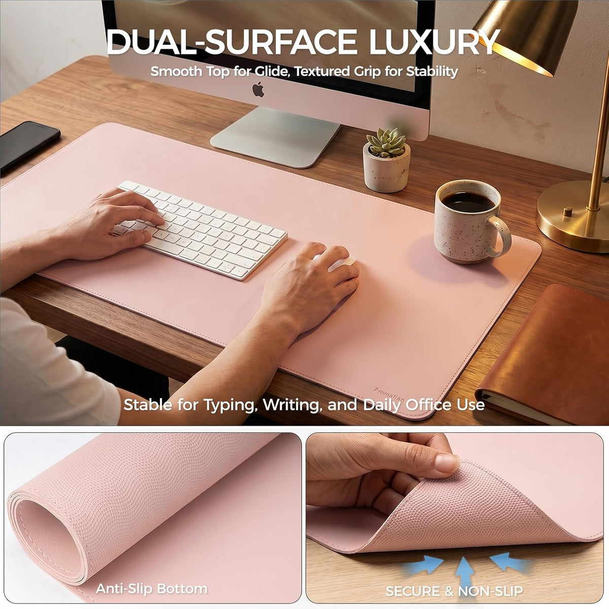Large Desk Pad Non-Slip Desk Mat Protector for Keyboard Mouse Waterproof Vegan Leather Surface Faux Leather Laptop Mat Smooth Mouse Pad Premium Gift Tube Sakura Pink 47" x 17"