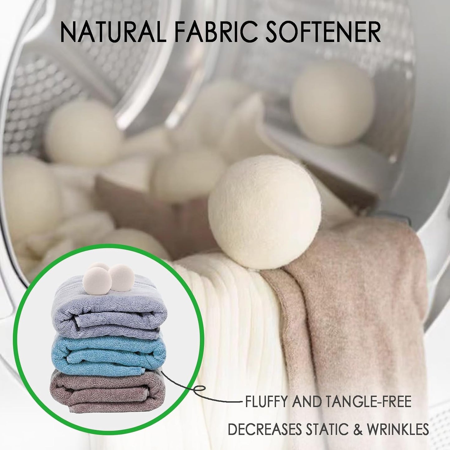 6 Pack XL Wool Dryer Balls - 100% New Zealand Premium Wool, Reusable Natural Fabric Softener for Large Loads, Anti-Static, Lint-Free, Essential Oil Compatible, Laundry Room Essentials