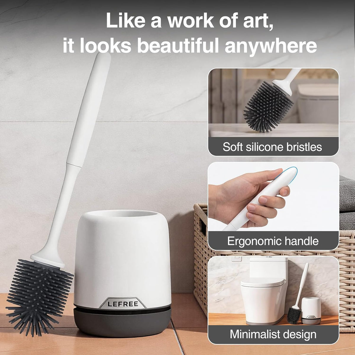 Lefree 2 Pack Silicone Toilet Brush,Rubber Toilet Bowl Brush and Holder Set with Ventilated Holder, Toilet Cleaner Brush for Bathroom,Floor Standing & Wall Mounted Toilet Scrubber Without Drilling