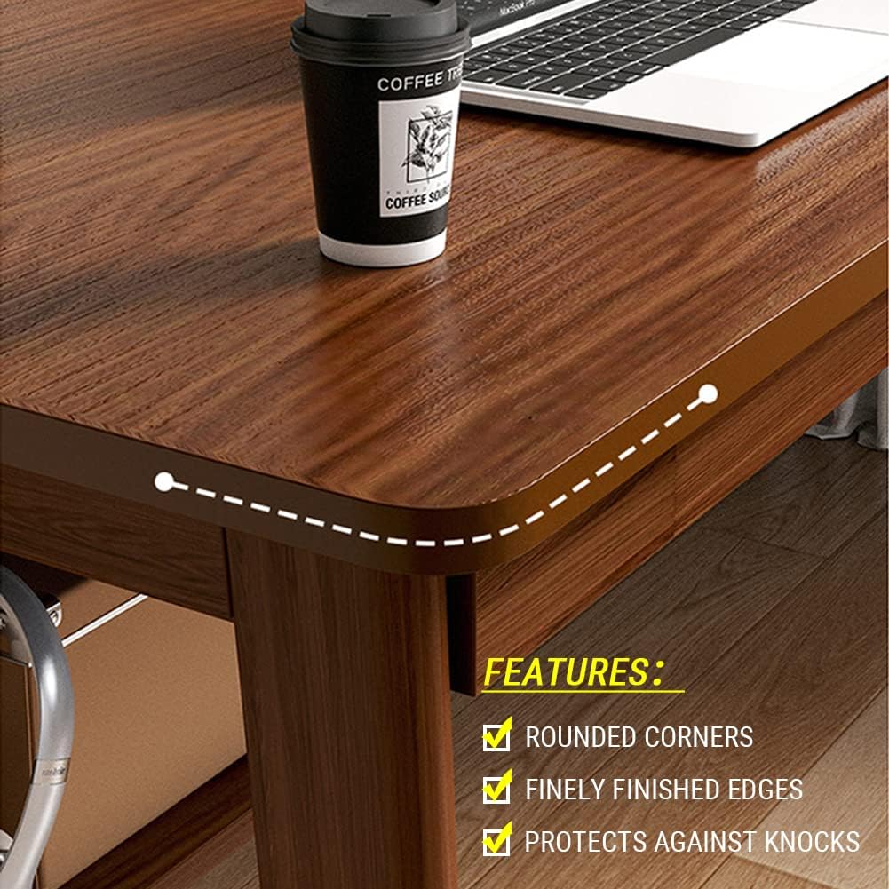 NELYE Mid-Century Long Desk Table - 63" Simple Modern Extra Long 2-Person Wood Computer Workstation for Home Office Work in Walnut, 63" W x 20" D