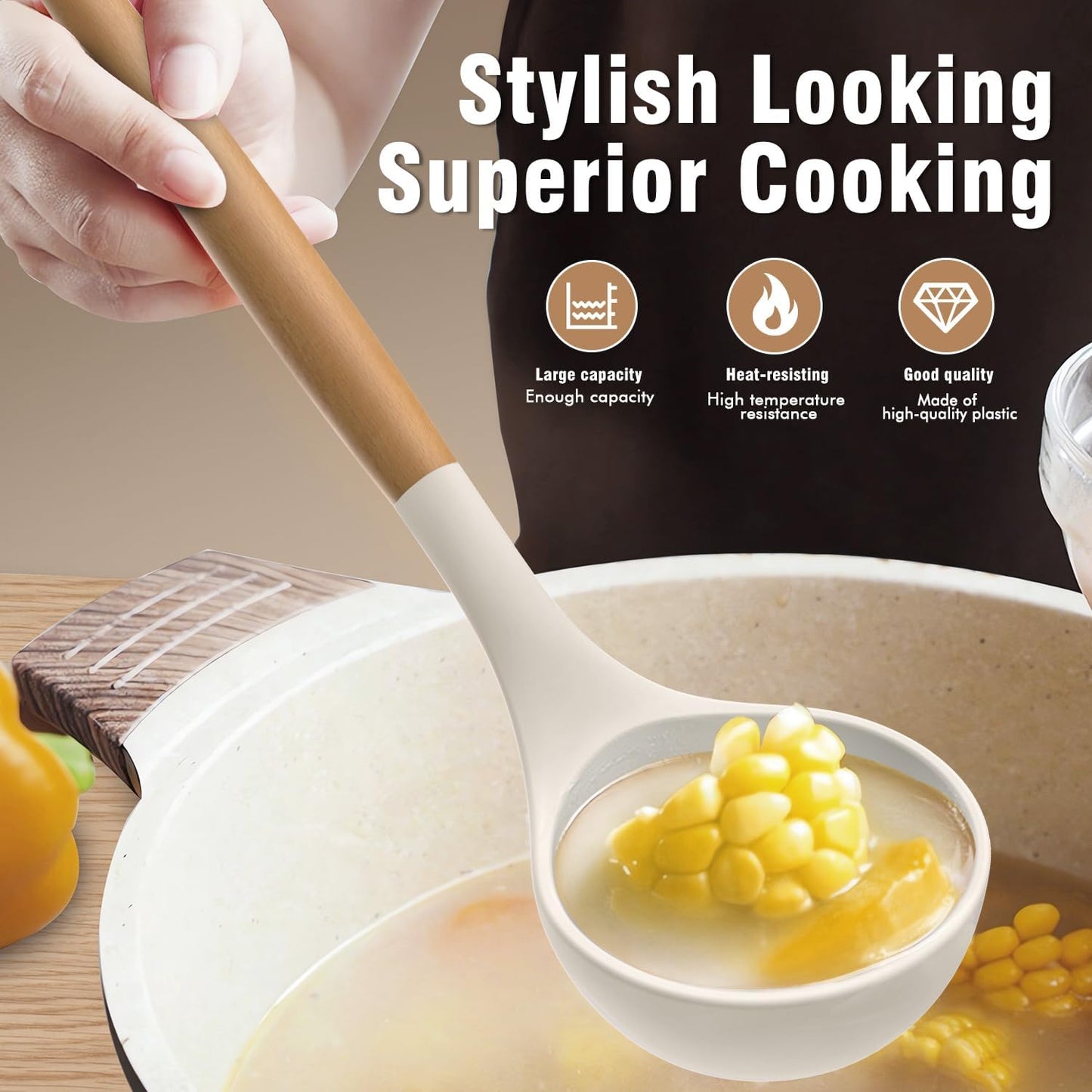 AVGPD Silicone Cooking Utensils Set, Silicone Utensils for Cooking, 446° Heat Resistant Kitchen Utensil Silicone Spatula Sets, Kitchen Gadgets for Non-Stick Cookware BPA FREE (Cream White)