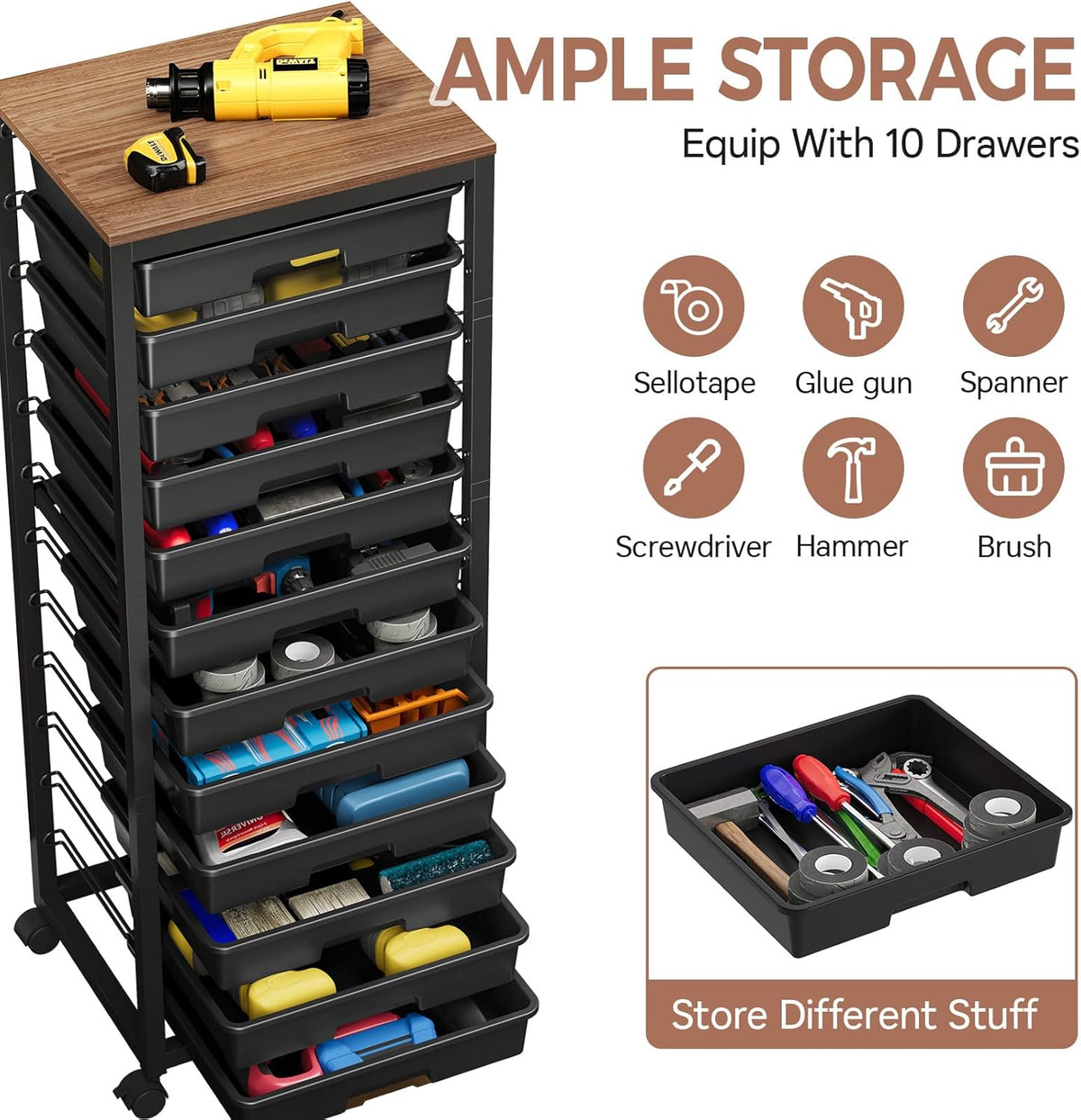 SYKIARIOL Rolling Cart with 12 Drawers,Black