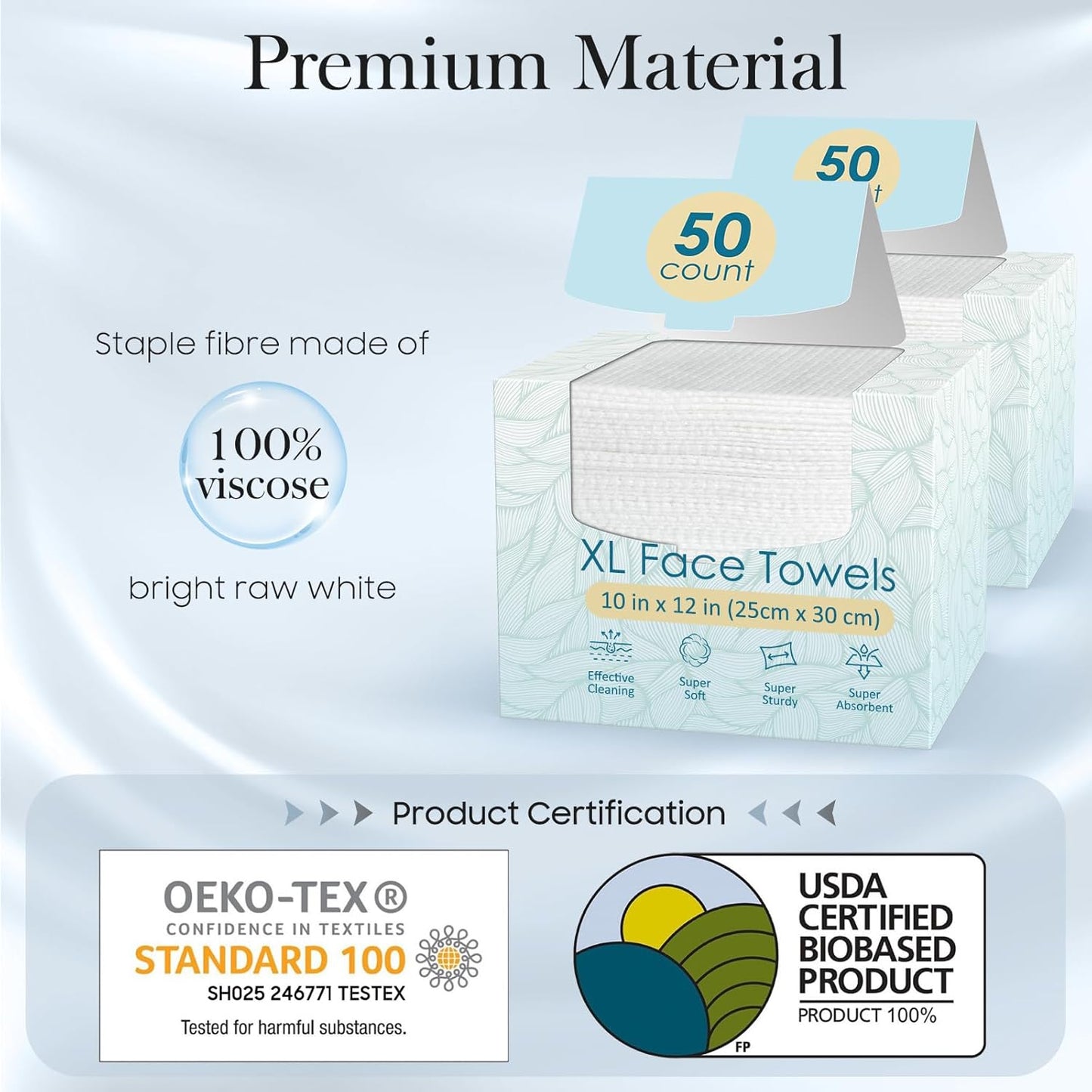 Fygrip 2 Pack of 50 count XL Disposable Face Towels 10” x 12”, 100% Viscose Fibre, Soft & Skin Friendly Face Towelettes Disposable, Facial Tissue Wipes for Women Cleansing