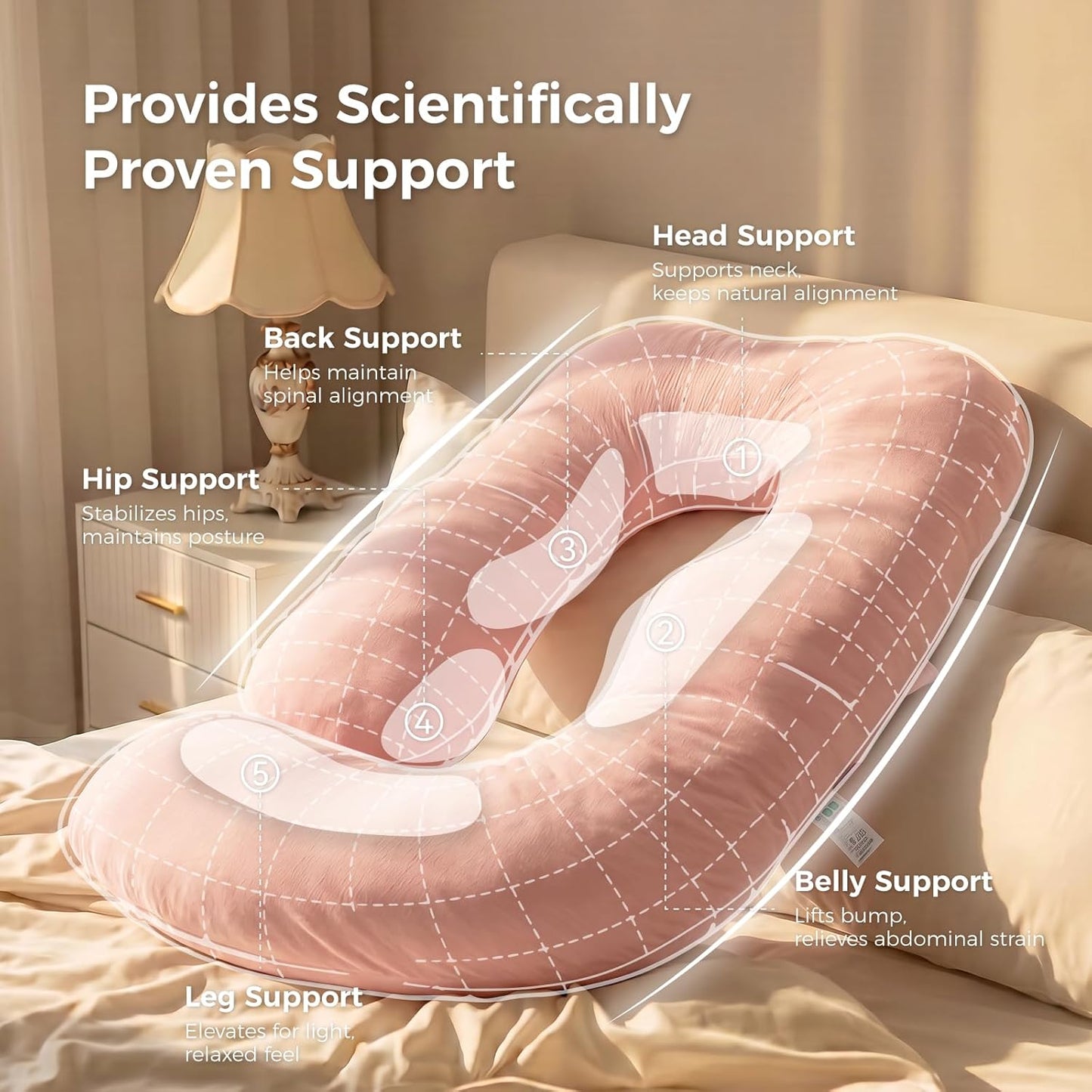 Momcozy Pregnancy Pillows for Sleeping, U Shaped Full Body Maternity Pillow with Removable Cover - Support for Back, Legs, Belly, HIPS for Pregnant Women, 57 Inch Pregnancy Pillow, Cotton Pink