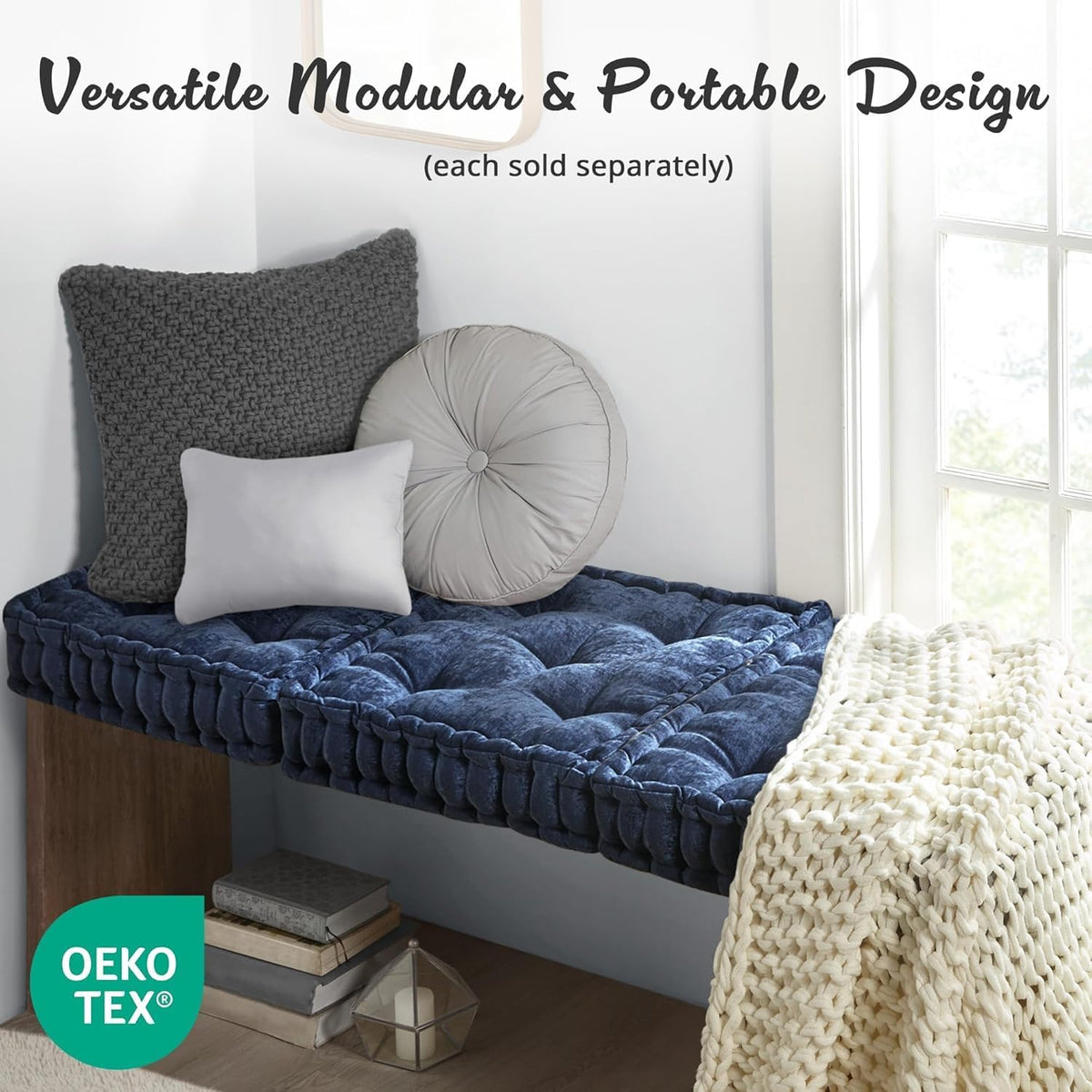 Intelligent Design Floor Pillow, Large Cushion for Meditation, 20x20 Navy